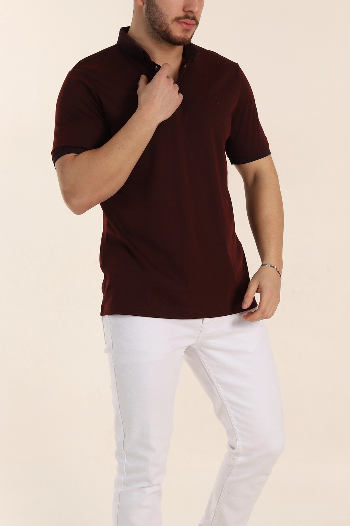 Bordo Regular Fit Çıt Çıt Düğmeli Polo Yaka Erkek Tişört 338438