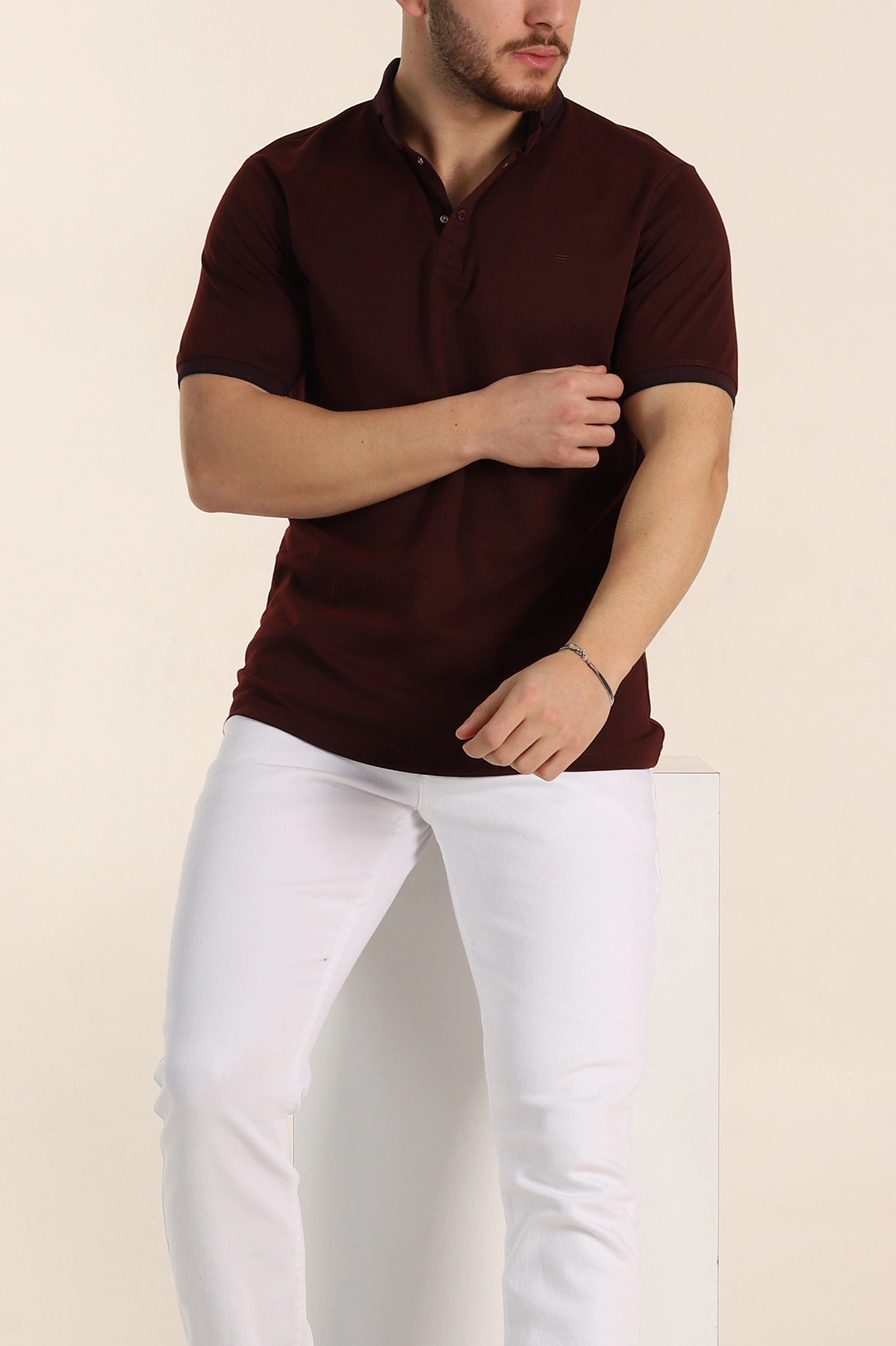 Bordo Regular Fit Çıt Çıt Düğmeli Polo Yaka Erkek Tişört 338438