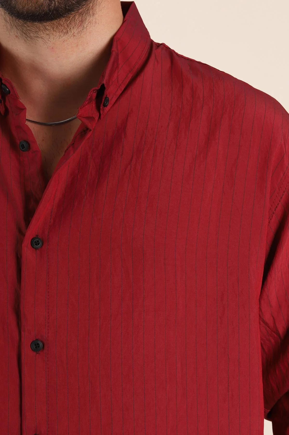 Bordo Regular Fit İnce Çizgili Uzun Kollu Erkek Gömlek 369339