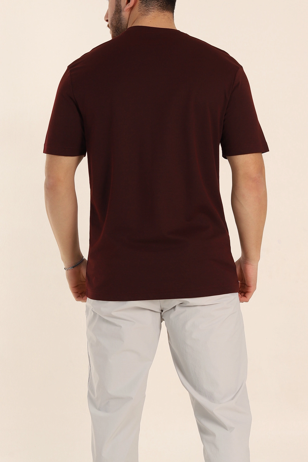 Bordo Regular Fit Nakış Logo Detaylı Basic Erkek Tişört 338453
