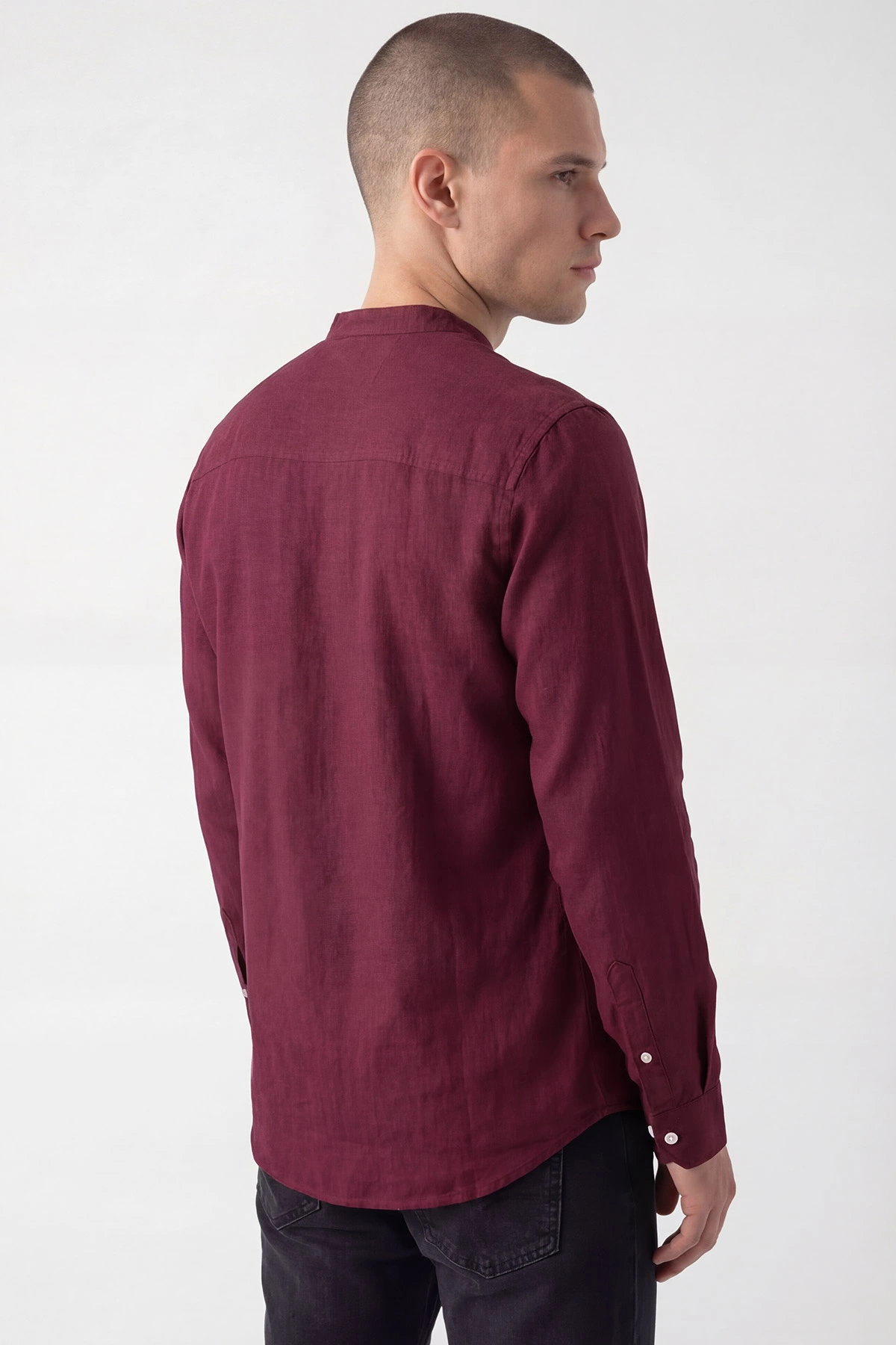 Bordo Relaxed Fit Hakim Yaka Uzun Kollu Erkek Gömlek 445644