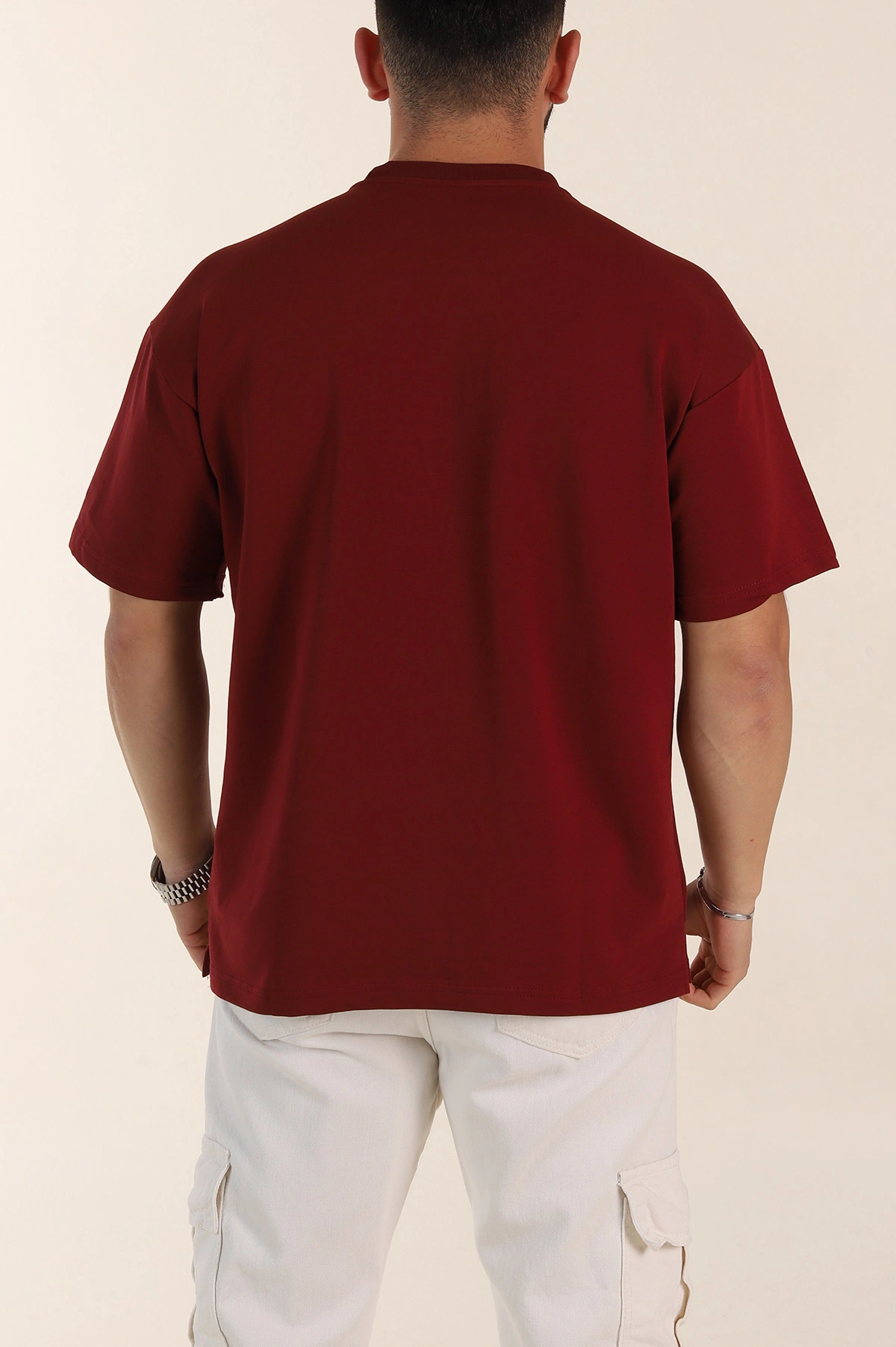 Bordo Relaxed Fit İnterlok Kumaş Yazı Detaylı Erkek Tişört 359313