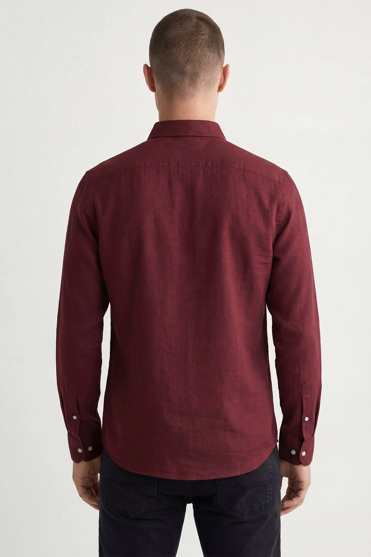 Bordo Relaxed Fit Keten Ata Yaka Erkek Gömlek 435841