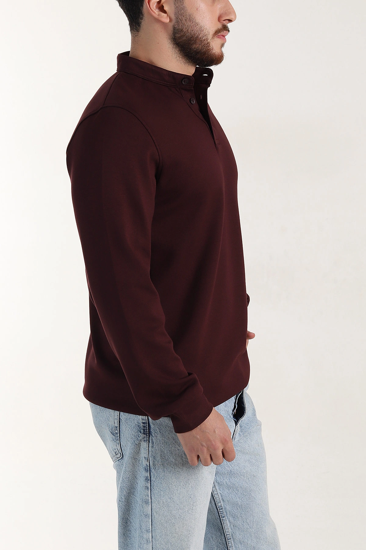 Bordo Relaxed Fit Oysho Kumaş Hakim Yaka Erkek Sweatshirt 399608