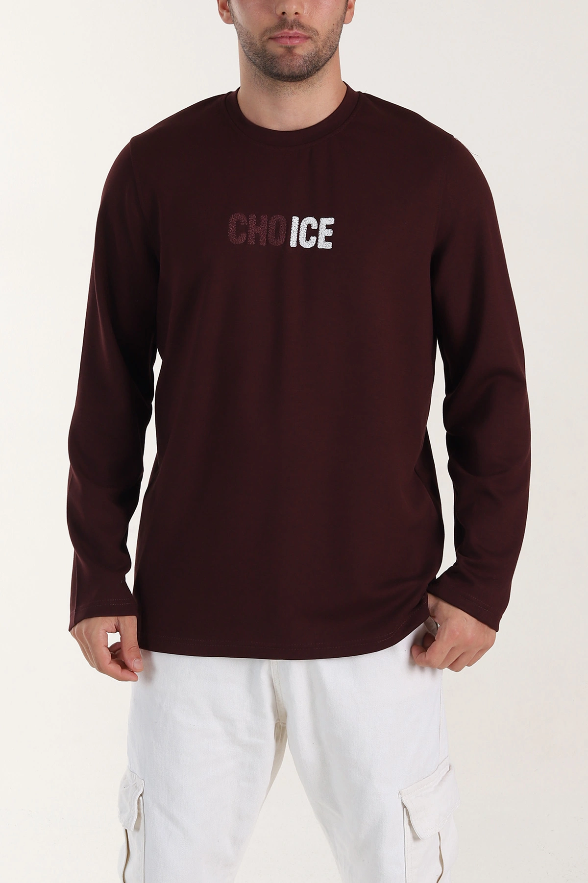 Bordo Relaxed Fit Oysho Kumaş Nakışlı Yazı Detay Erkek Sweatshirt 399388