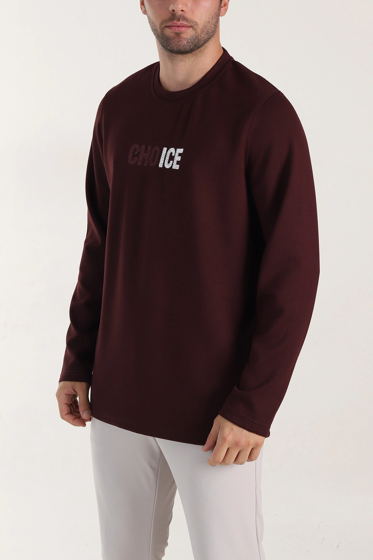 Bordo Relaxed Fit Oysho Kumaş Nakışlı Yazı Detay Erkek Sweatshirt 399388