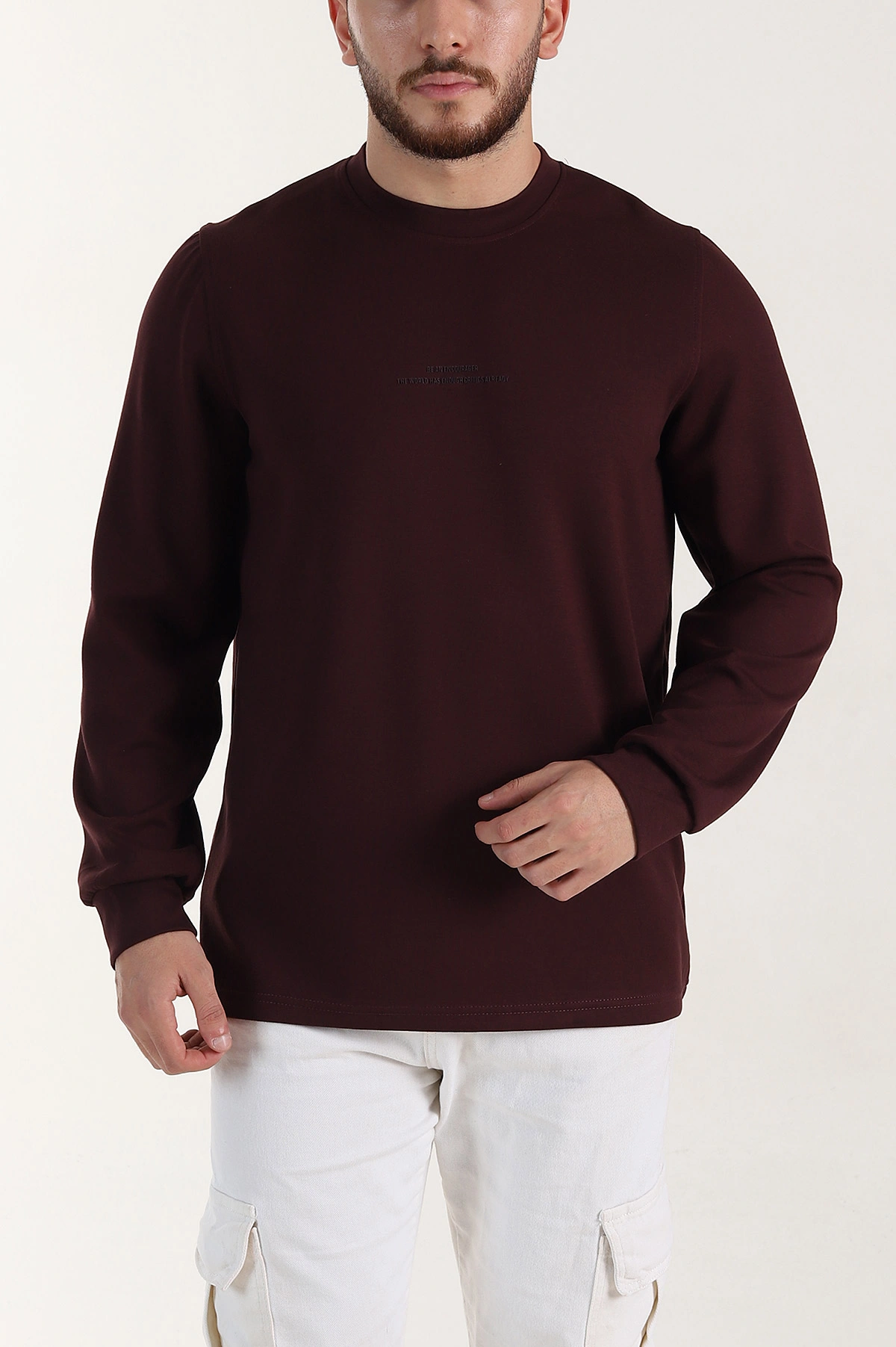 Bordo Relaxed Fit Oysho Kumaş Yazı Detaylı Erkek Sweatshirt 399462