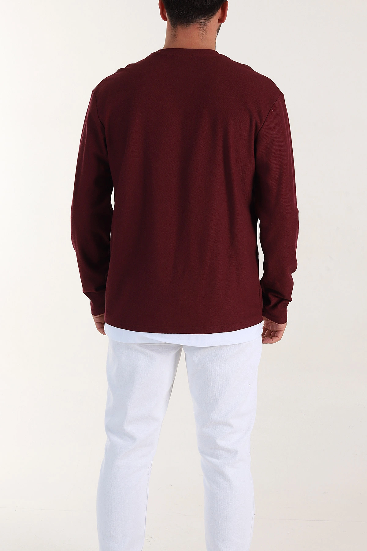 Bordo Relaxed Fit Pike Dokulu Basic Erkek Sweatshirt 398894