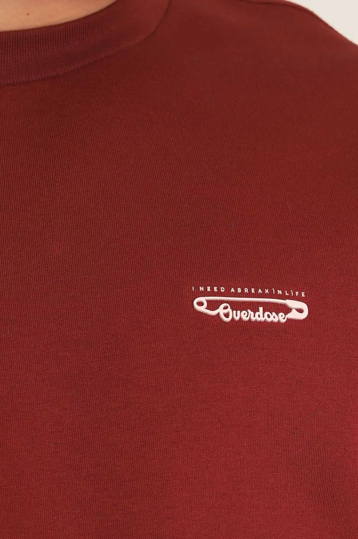 Bordo Relaxed Fit Üç İp Şardonlu Kabartma Yazı Detay Erkek Sweatshirt 310404