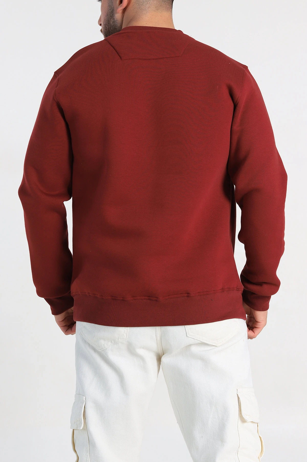 Bordo Relaxed Fit Üç İp Şardonlu Kabartma Yazı Detay Erkek Sweatshirt 310404