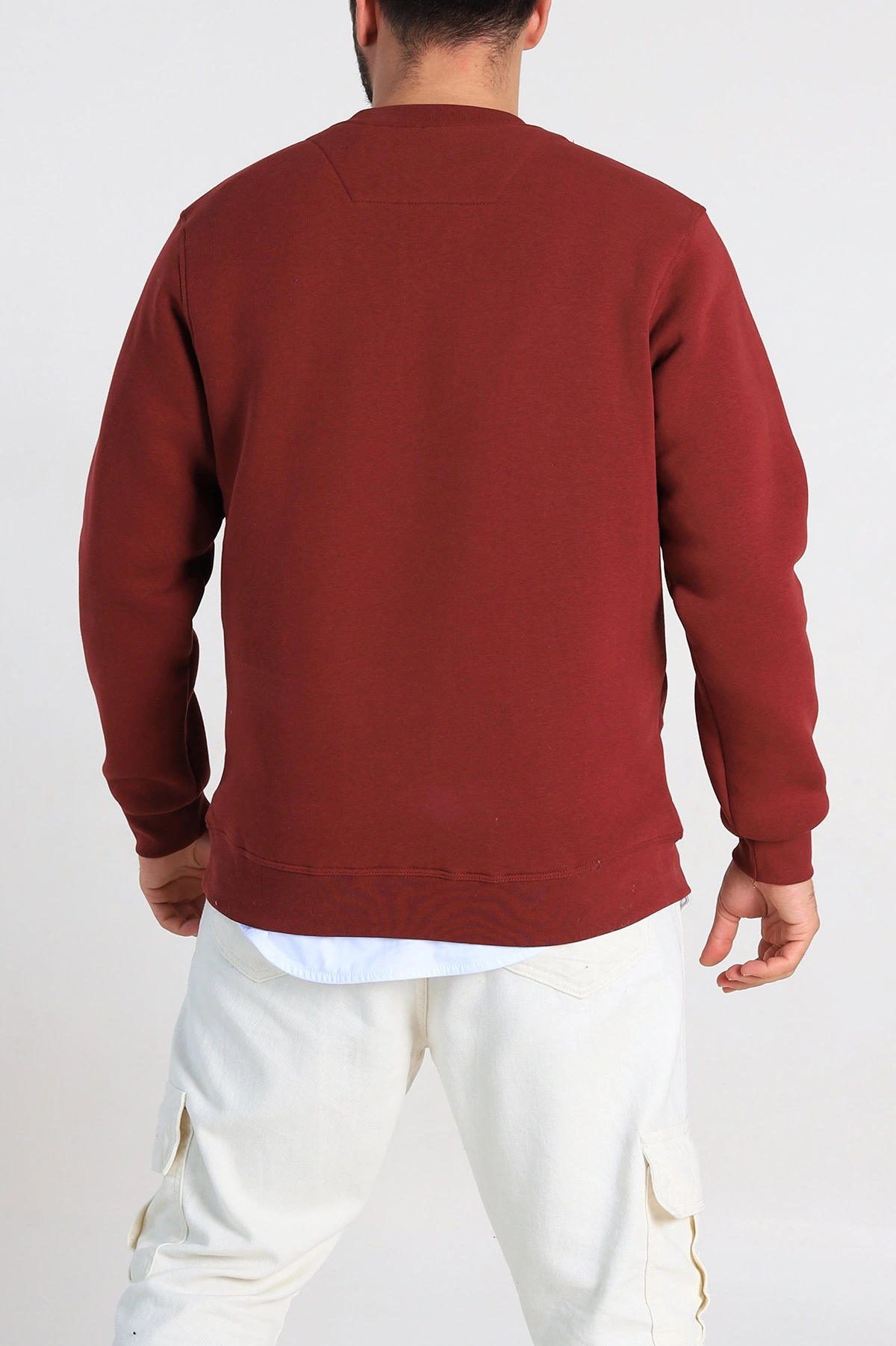 Bordo Relaxed Fit Üç İp Şardonlu Yazı Detaylı Erkek Sweatshirt 310485