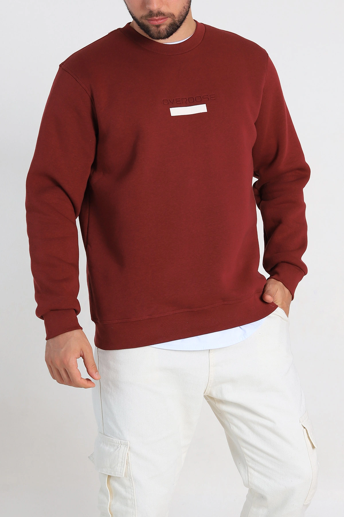 Bordo Relaxed Fit Üç İp Şardonlu Yazı Detaylı Erkek Sweatshirt 310485