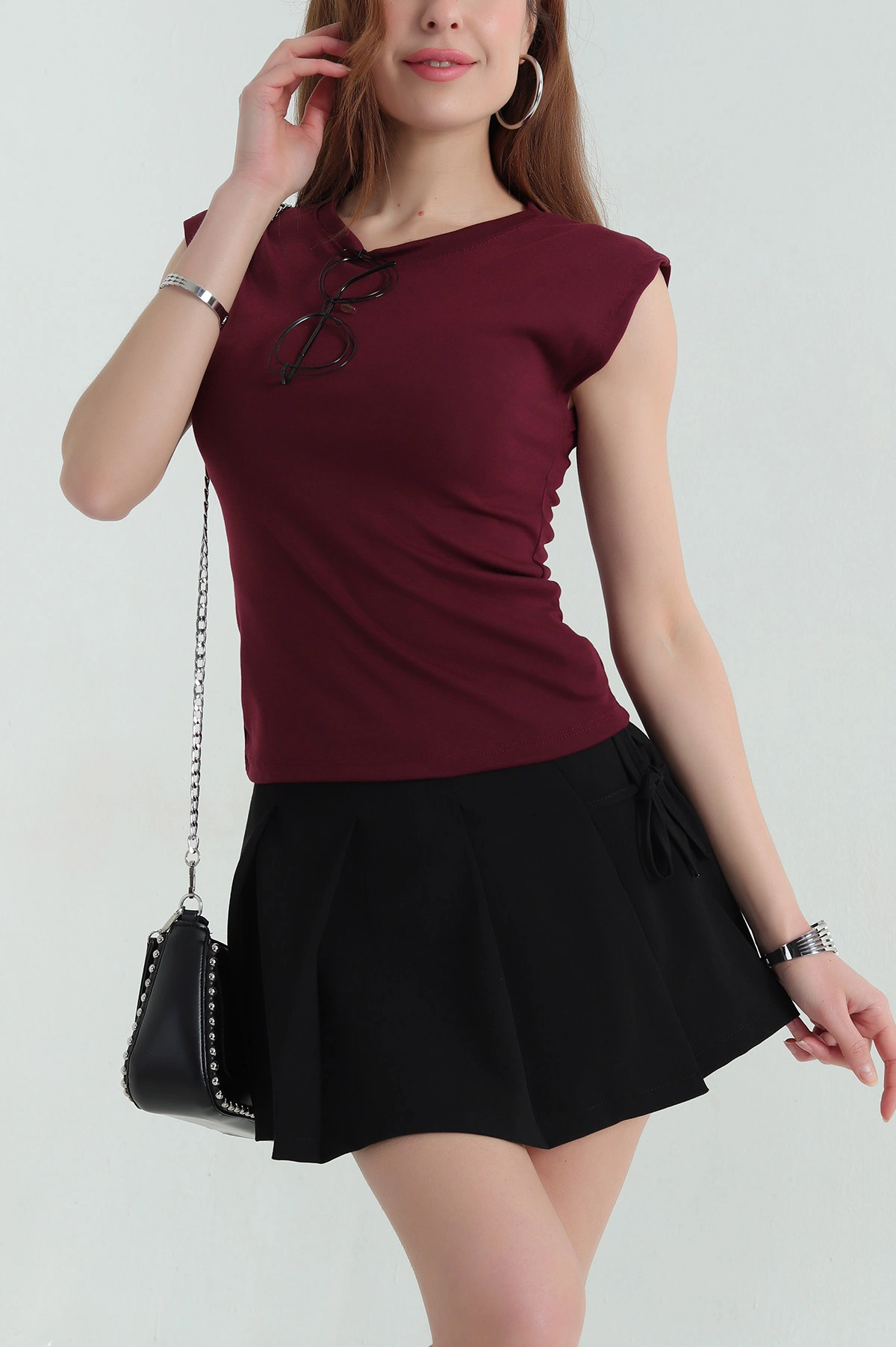 Bordo Ribana Kolsuz Kadın Bluz 347789
