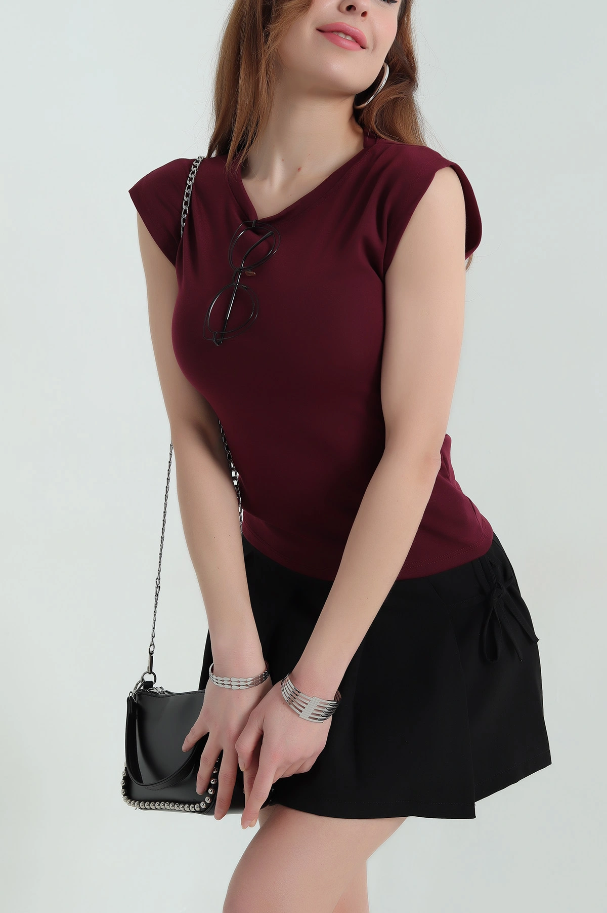 Bordo Ribana Kolsuz Kadın Bluz 347789
