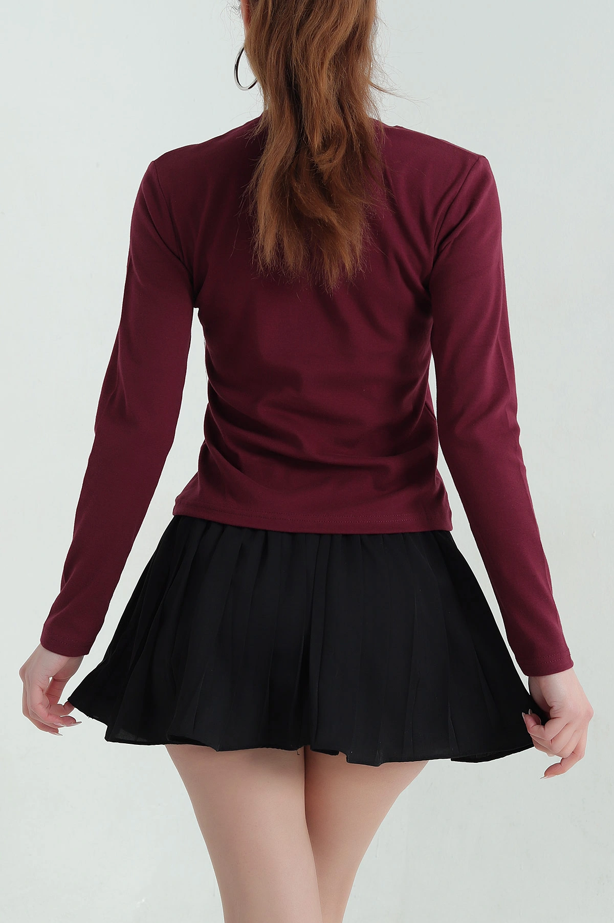 Bordo Ribana Likralı Uzun Kol Kadın Bluz 354473