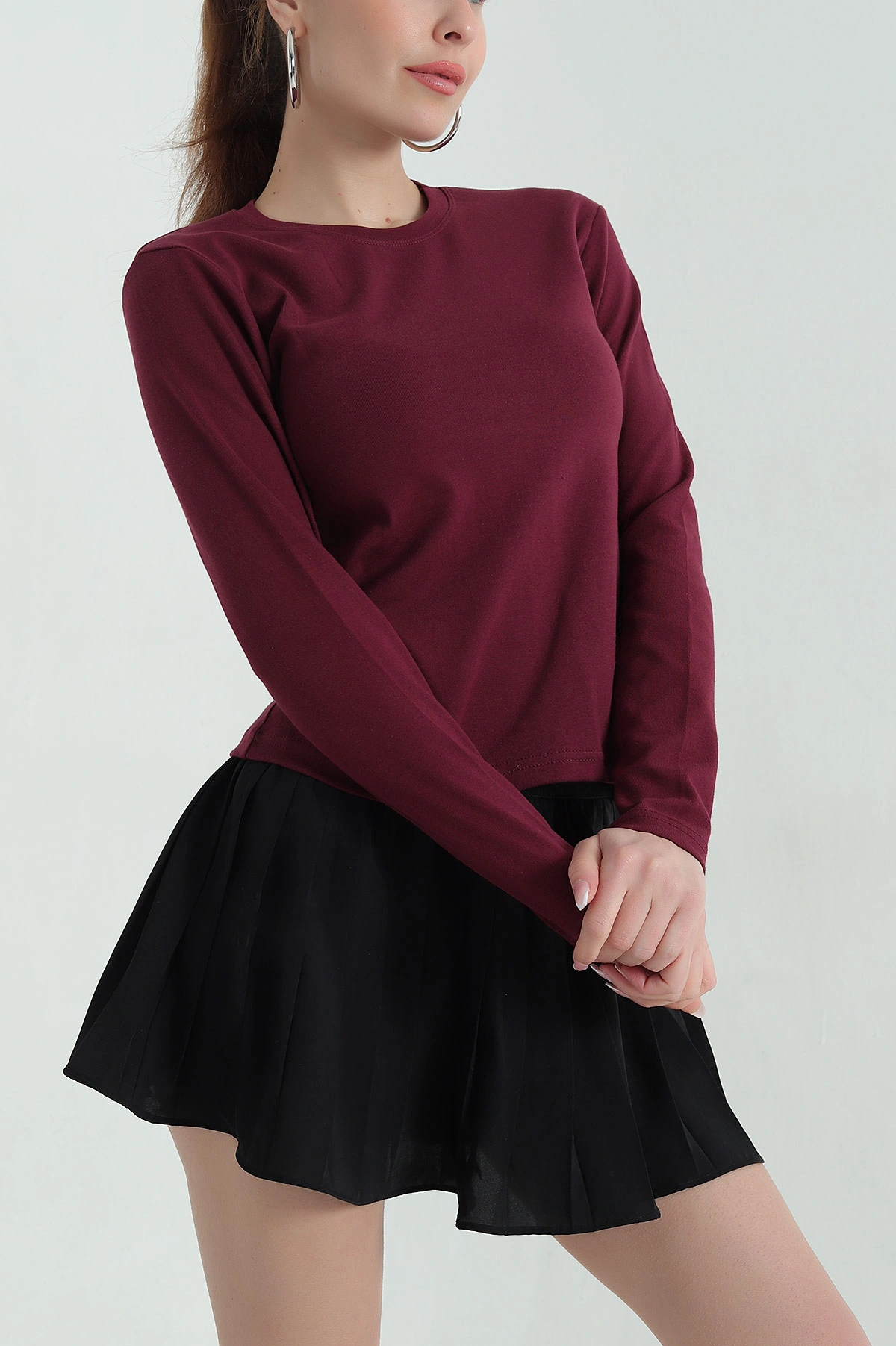 Bordo Ribana Likralı Uzun Kol Kadın Bluz 354473