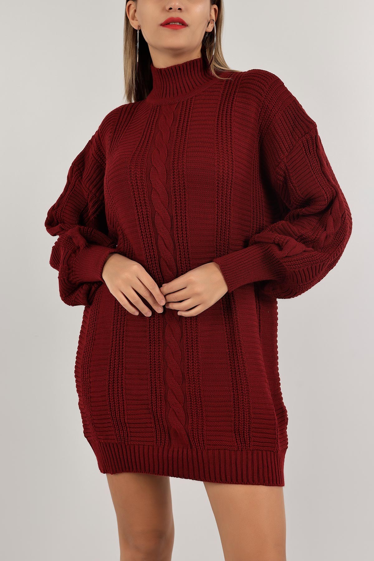 Bordo Salaş Kalıp Bayan Triko Kazak 137369