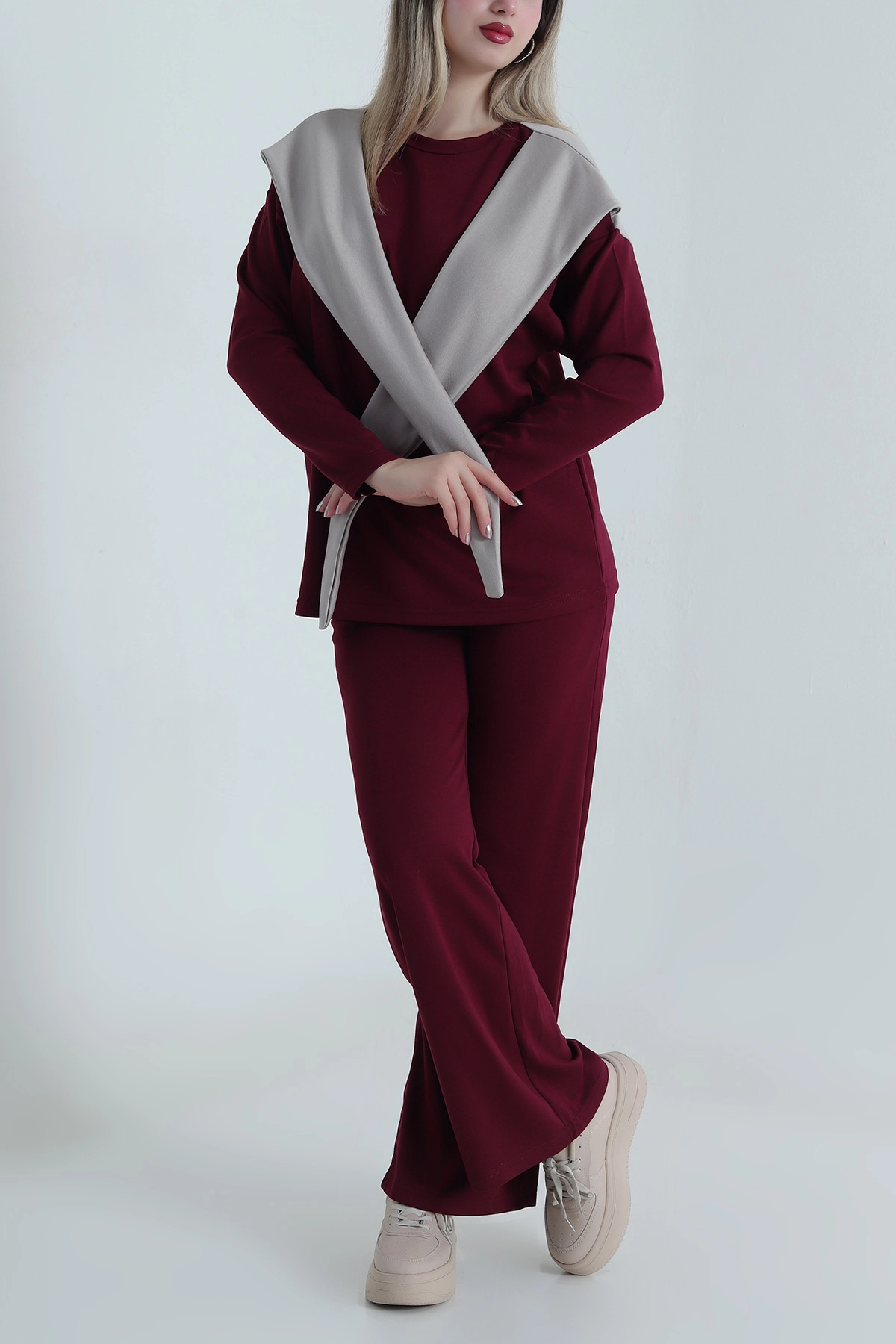 Bordo Şallı Modal Kadın İkili Takım 487827