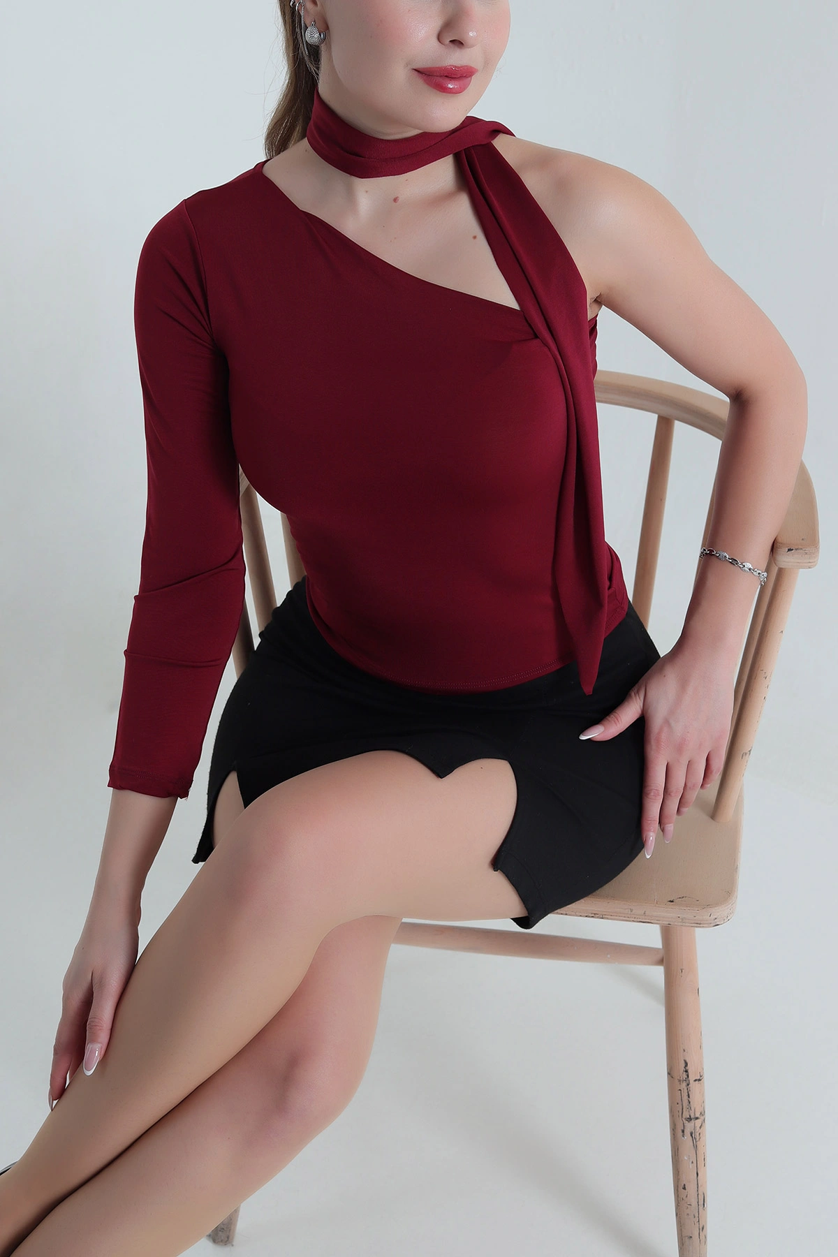 Bordo Sandy Fularlı Kadın Bluz 488849