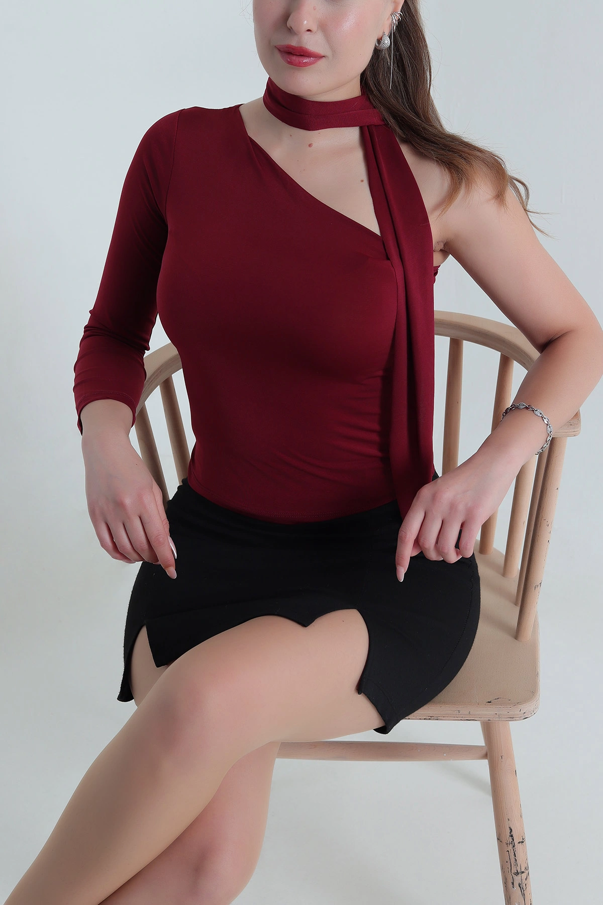 Bordo Sandy Fularlı Kadın Bluz 488849