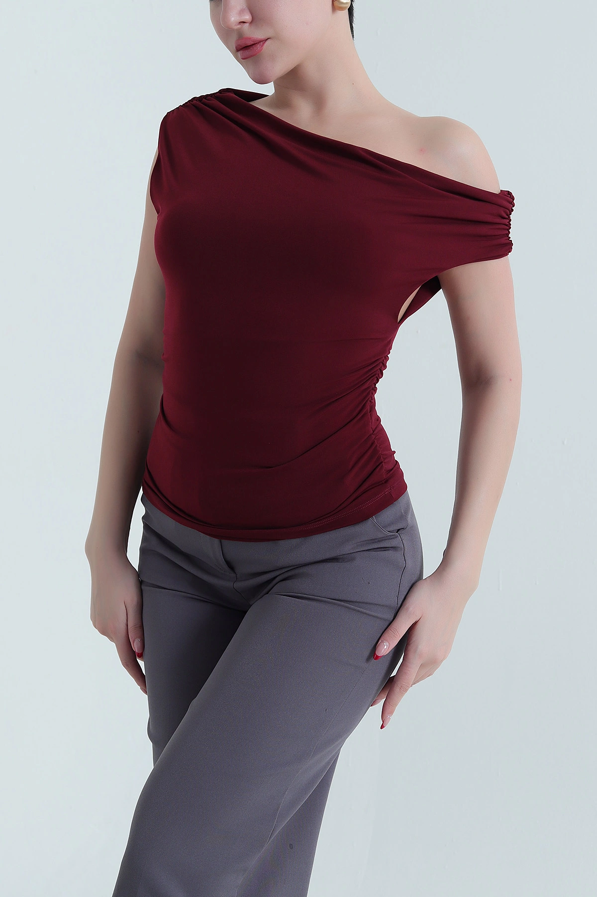 Bordo Sandy Kumaş Kadın Bluz 437778