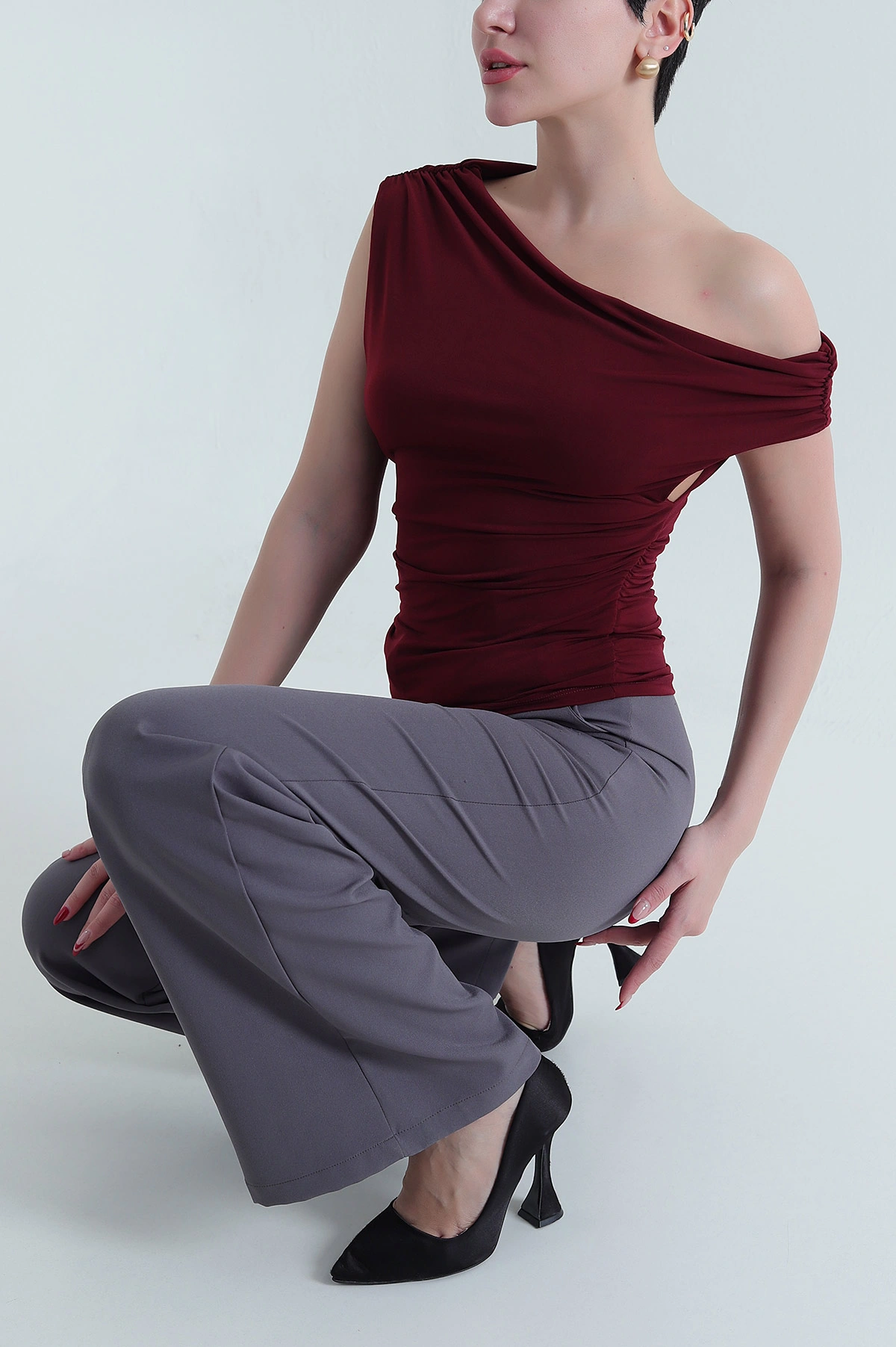 Bordo Sandy Kumaş Kadın Bluz 437778