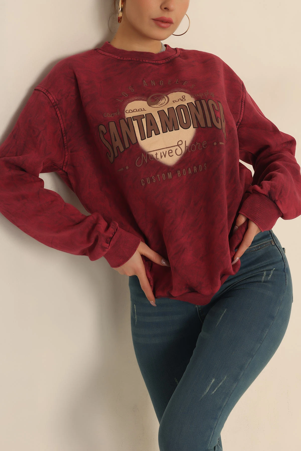 Bordo Şardonlu Batik Bayan Sweat 239711