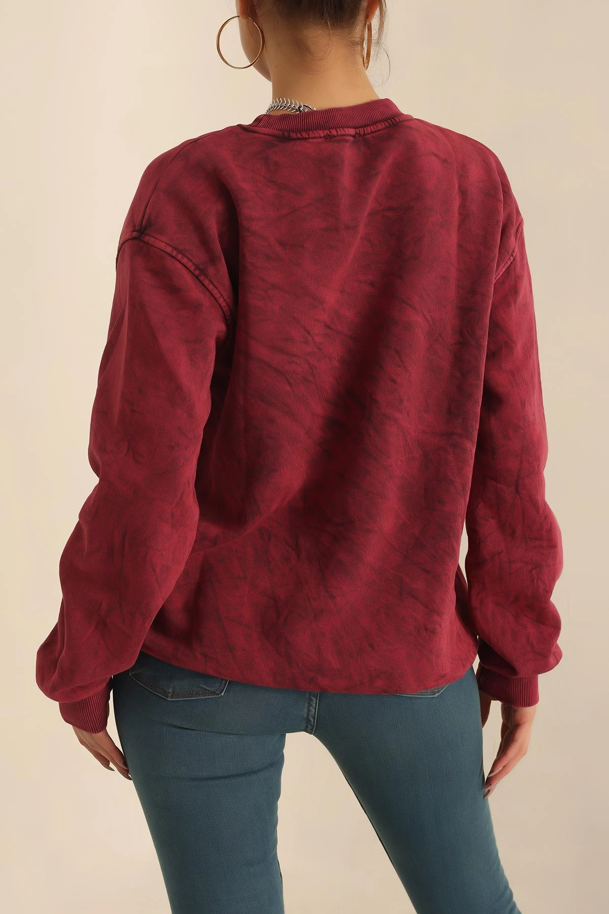 Bordo Şardonlu Batik Bayan Sweat 239711