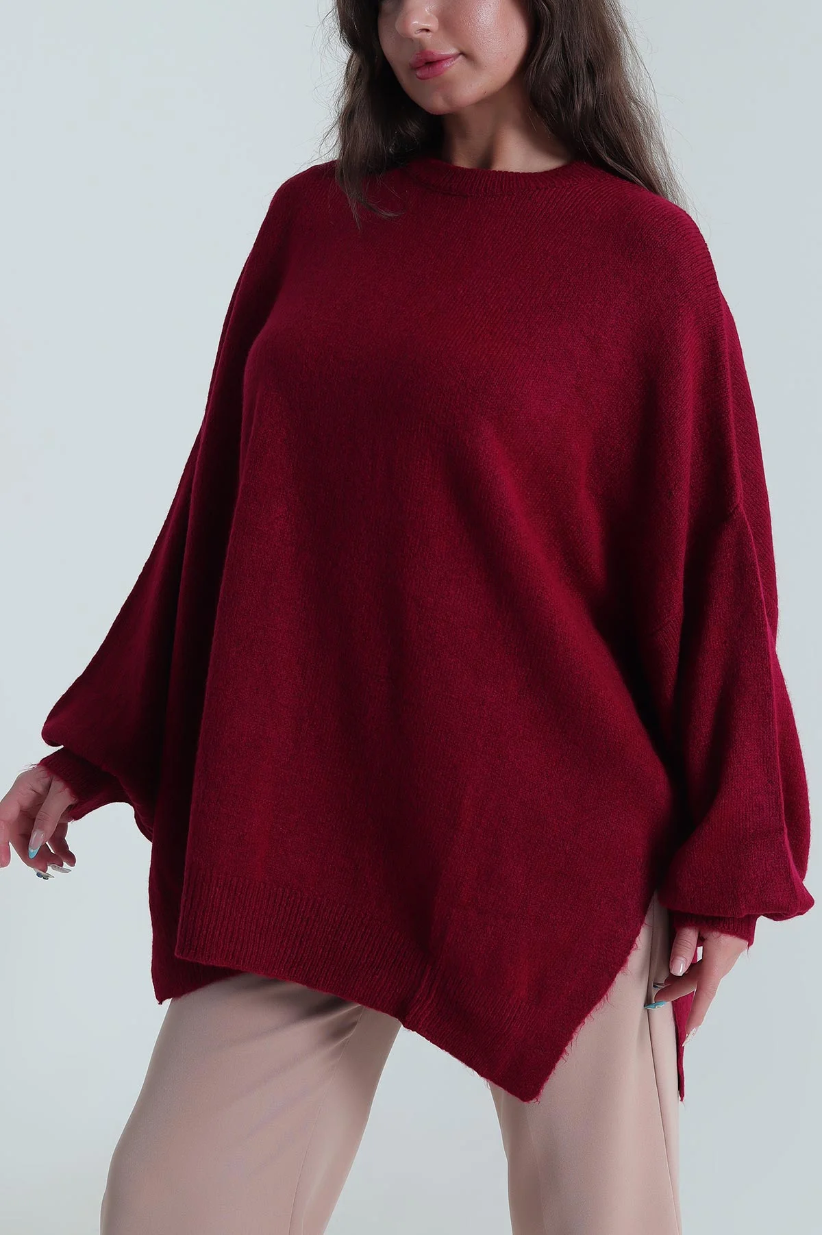 Bordo Şardonlu Kadın Salaş Triko 484787