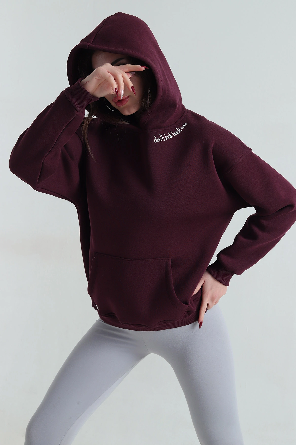 Bordo Şardonlu Nakışlı Kadın Sweat 417931