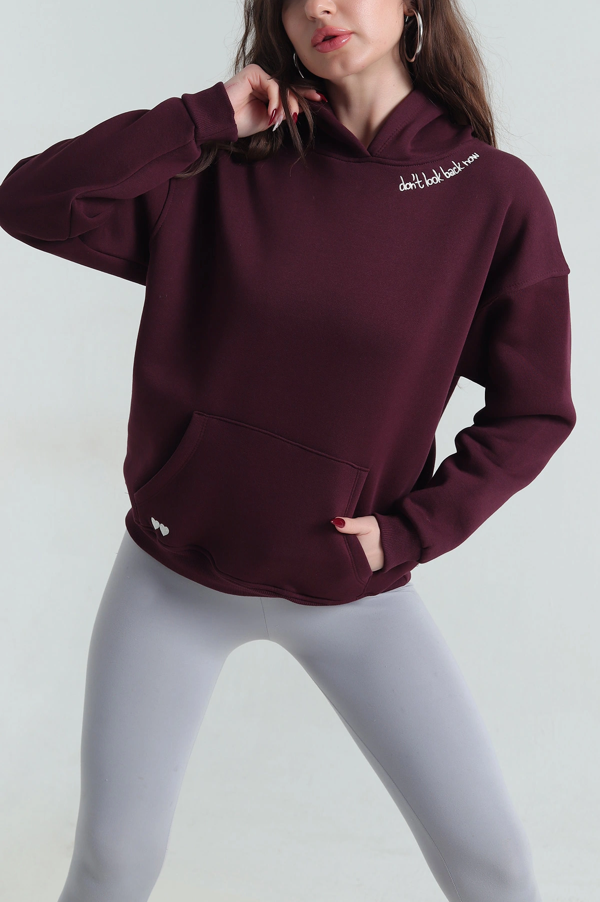 Bordo Şardonlu Nakışlı Kadın Sweat 417931