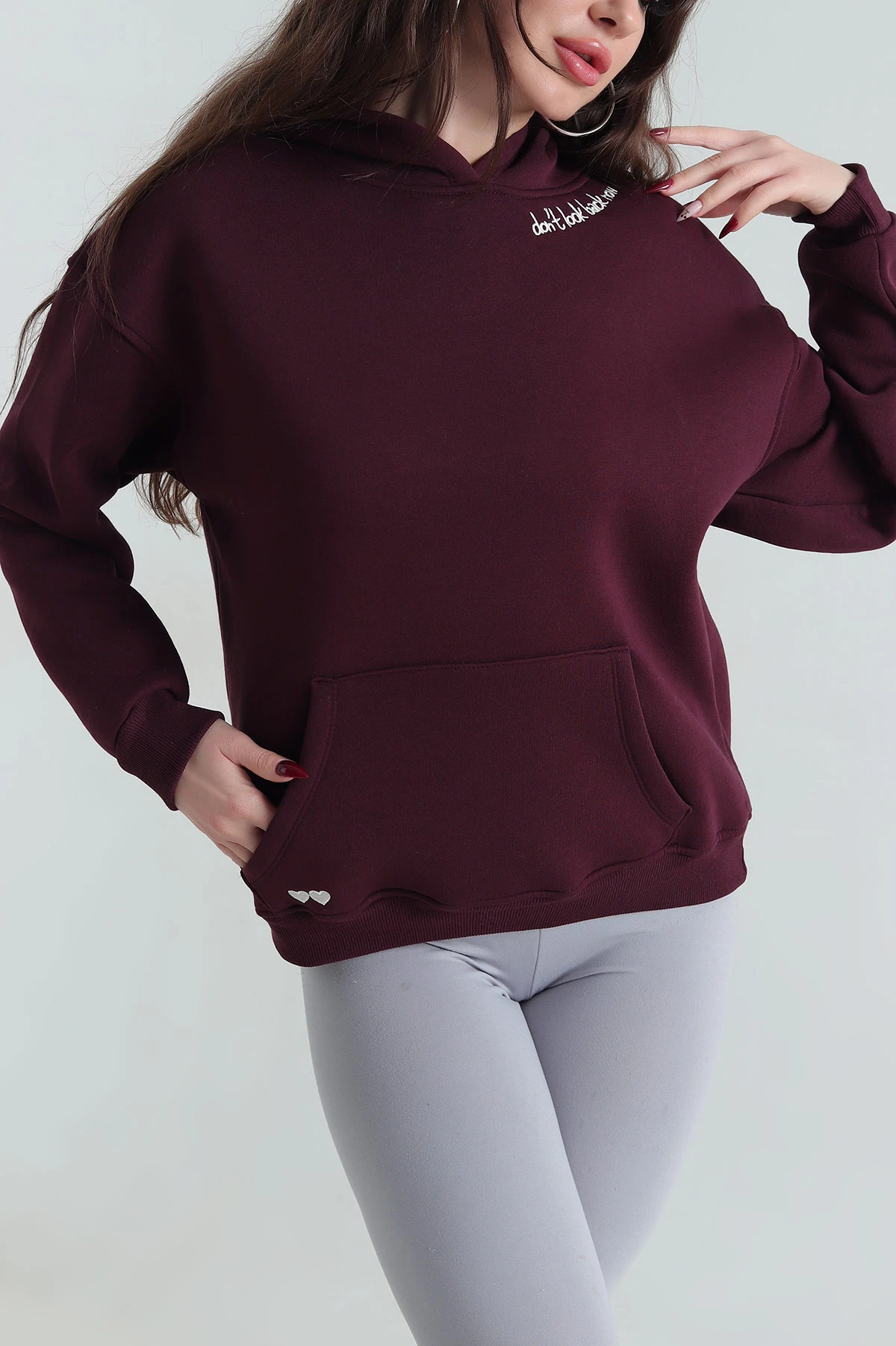 Bordo Şardonlu Nakışlı Kadın Sweat 417931