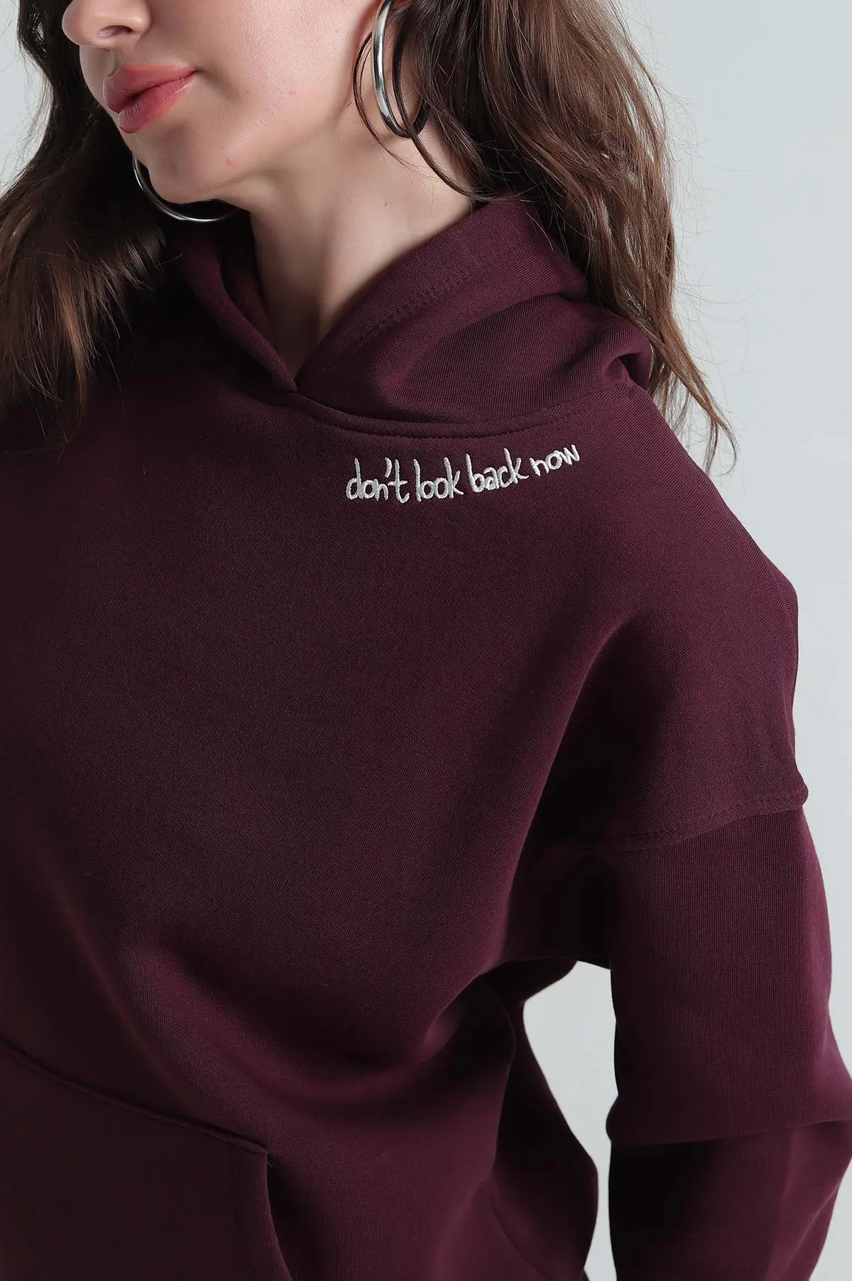 Bordo Şardonlu Nakışlı Kadın Sweat 417931