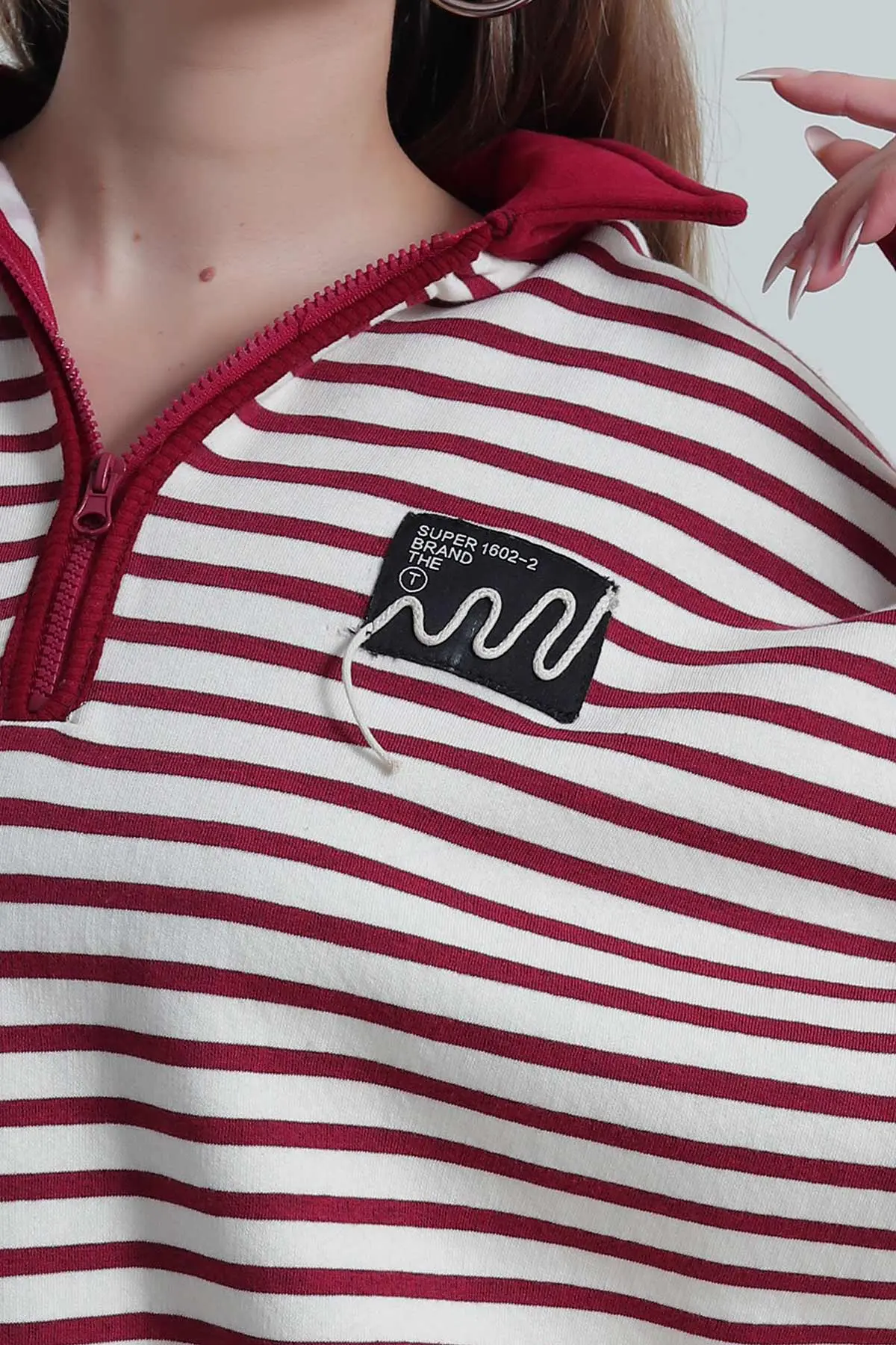 Bordo Şardonlu Polo Yaka Kadın Sweat 489514