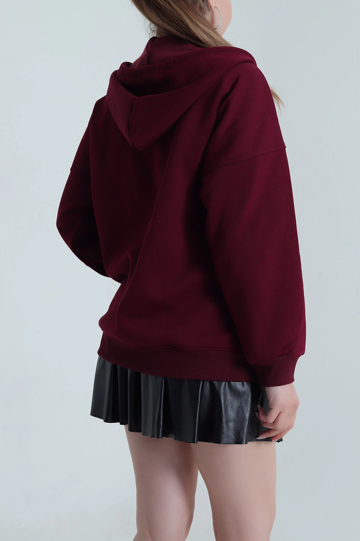 Bordo Şardonlu Üç İp Fermuarlı Kadın Sweat 484567