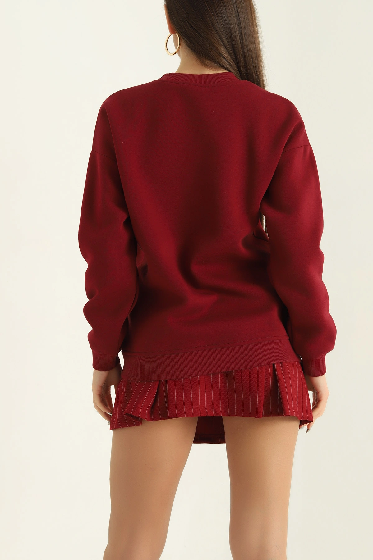 Bordo Şardonlu Üç İplik Bayan Sweat 326318