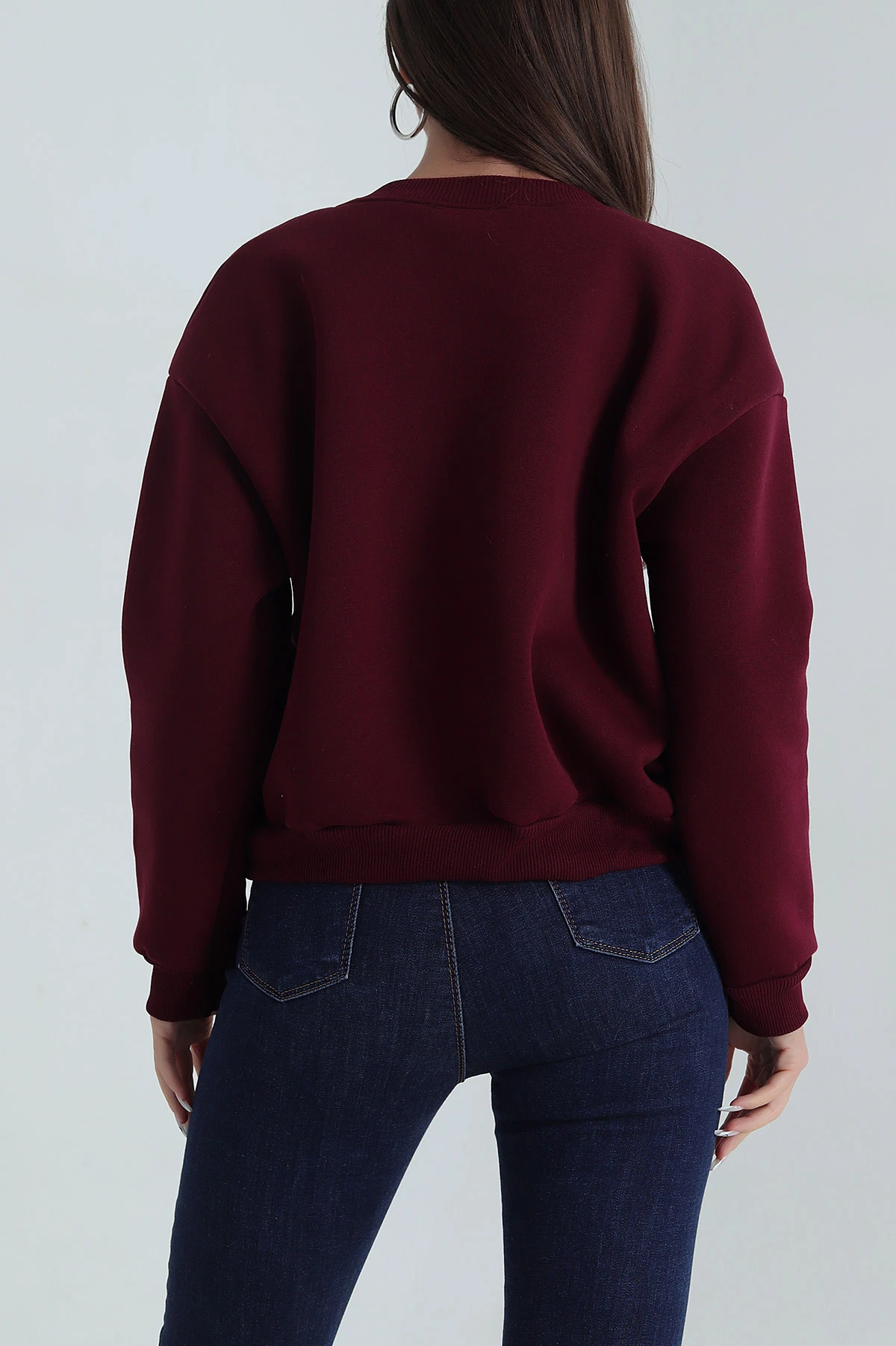 Bordo Şardonlu Üç İplik Kadın Sweat 387824