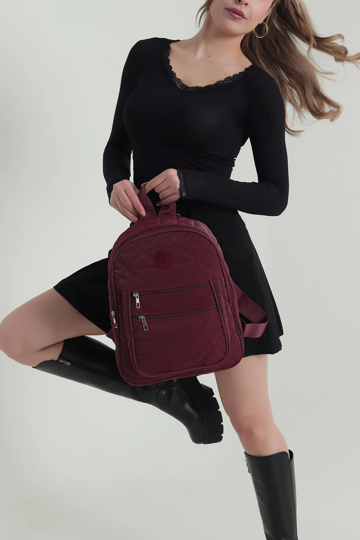 Bordo Saten Kapitone Sırt Çantası 421812
