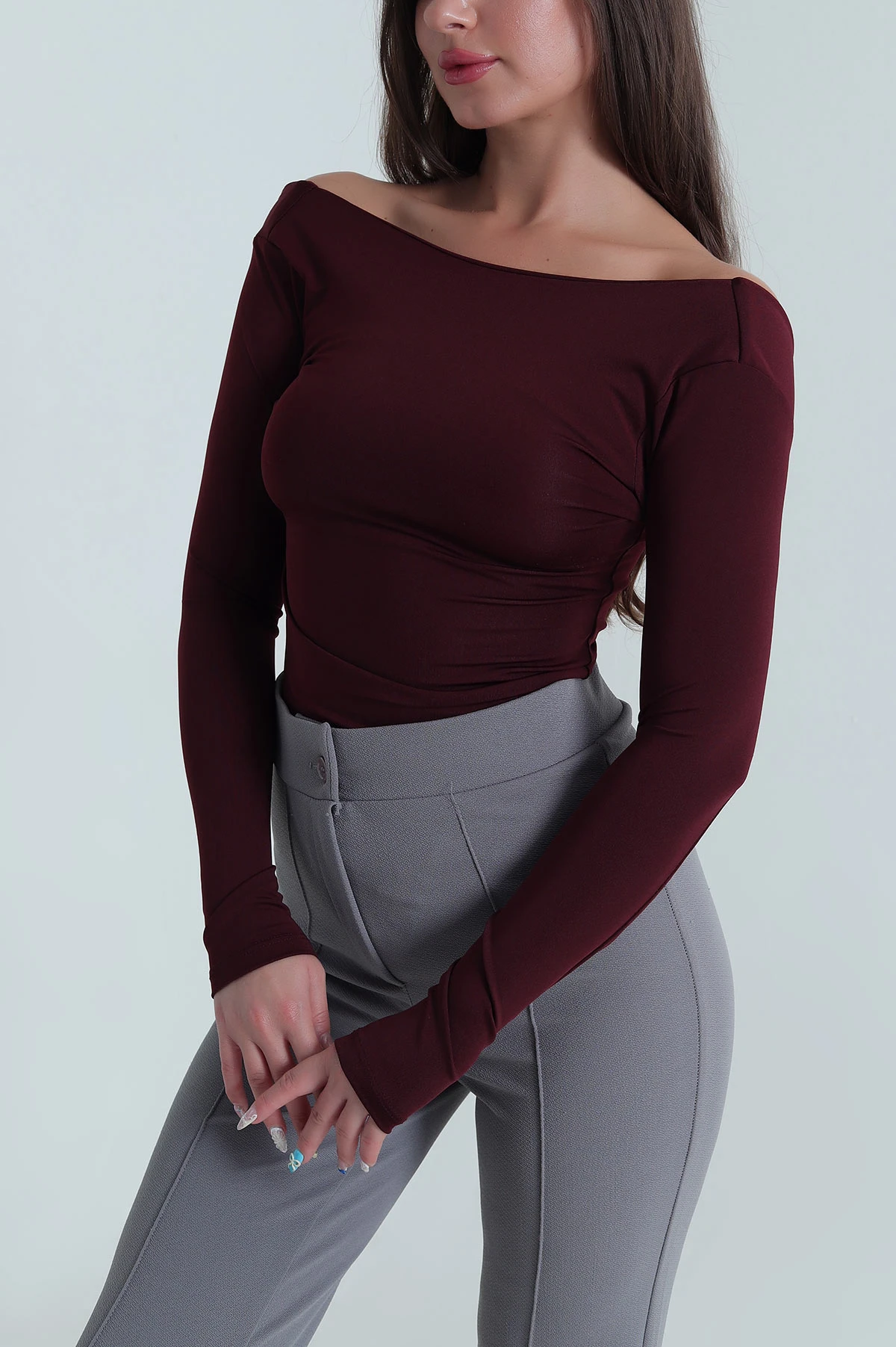 Bordo Scuba Kadın Zıbın Bluz 483749