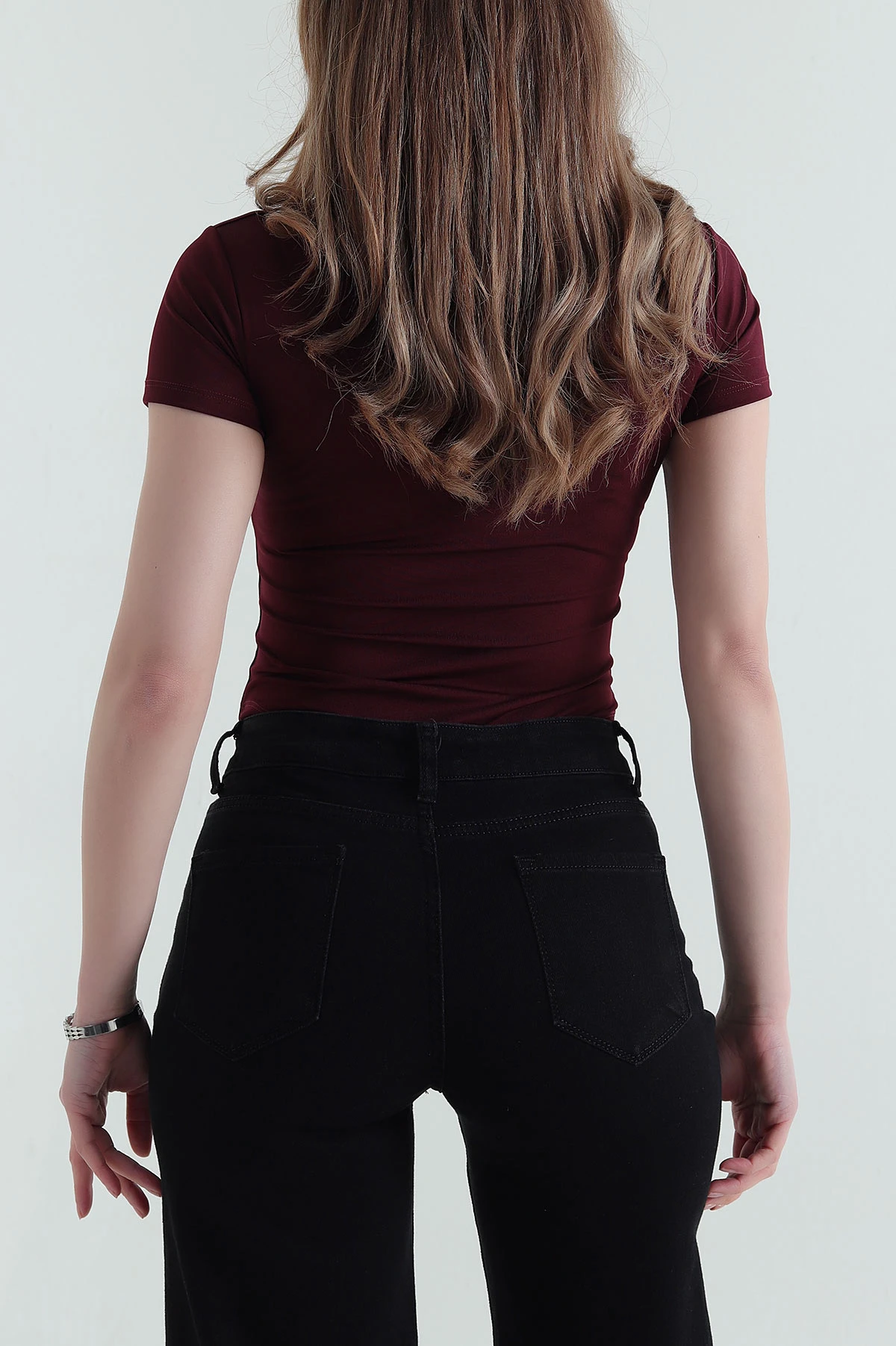 Bordo Scuba Likralı Kadın Zıbın Bluz 432255