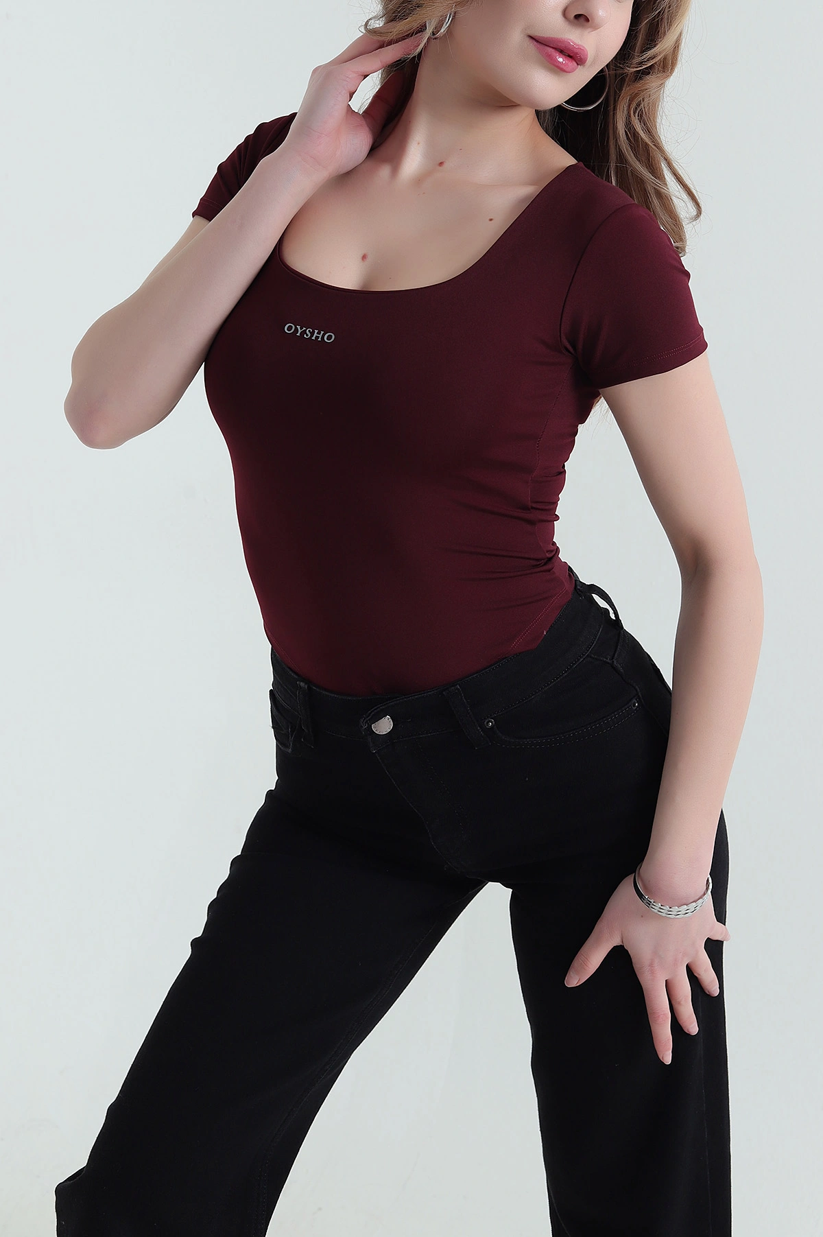 Bordo Scuba Likralı Kadın Zıbın Bluz 432255