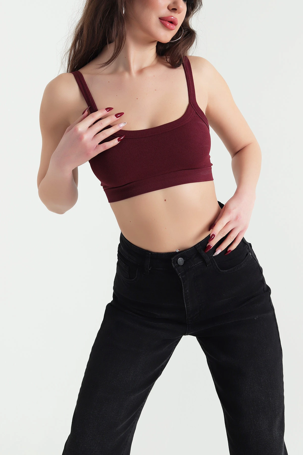 Bordo Seamless Askılı Crop Büstiyer 423254