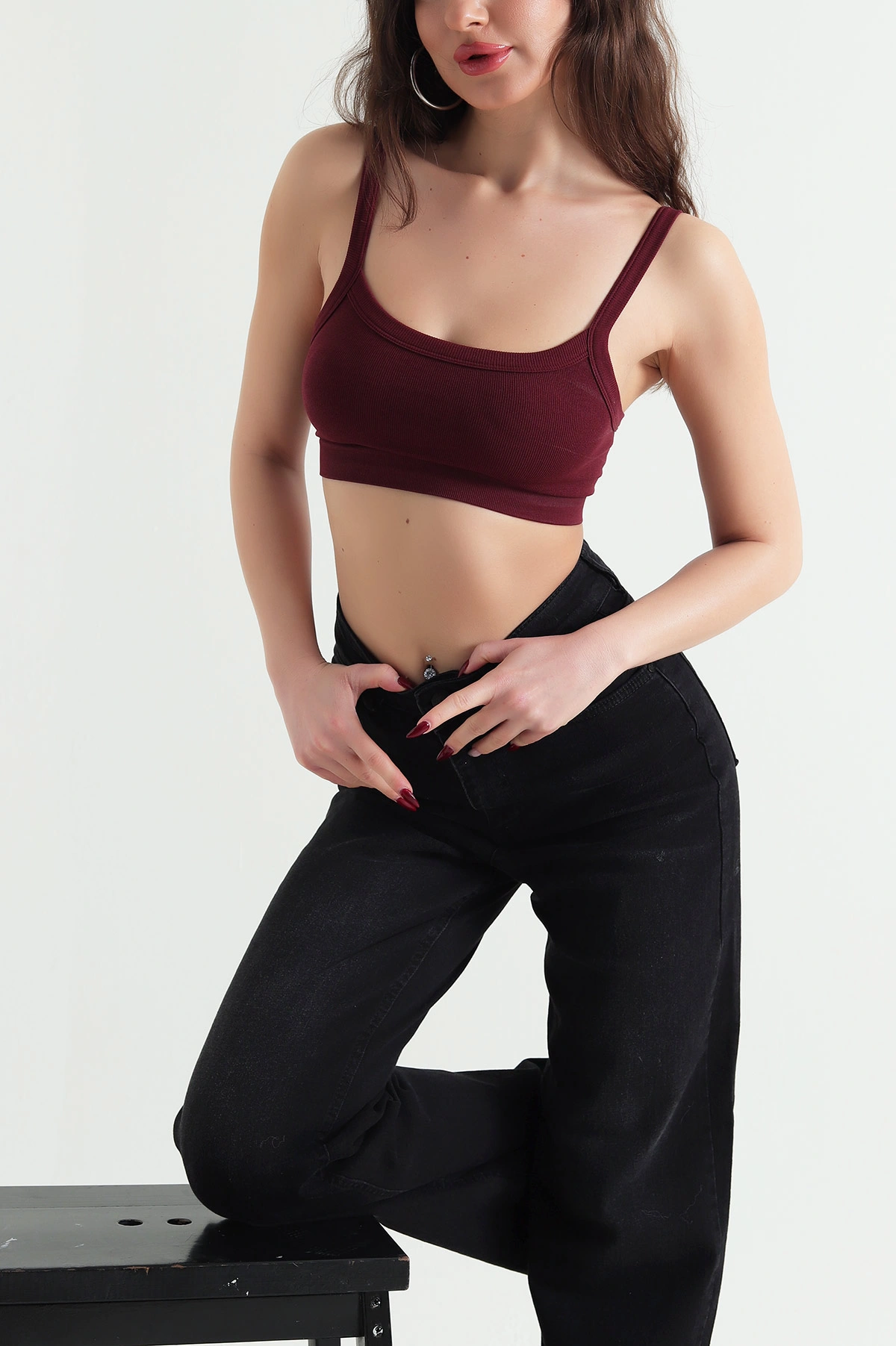 Bordo Seamless Askılı Crop Büstiyer 423254