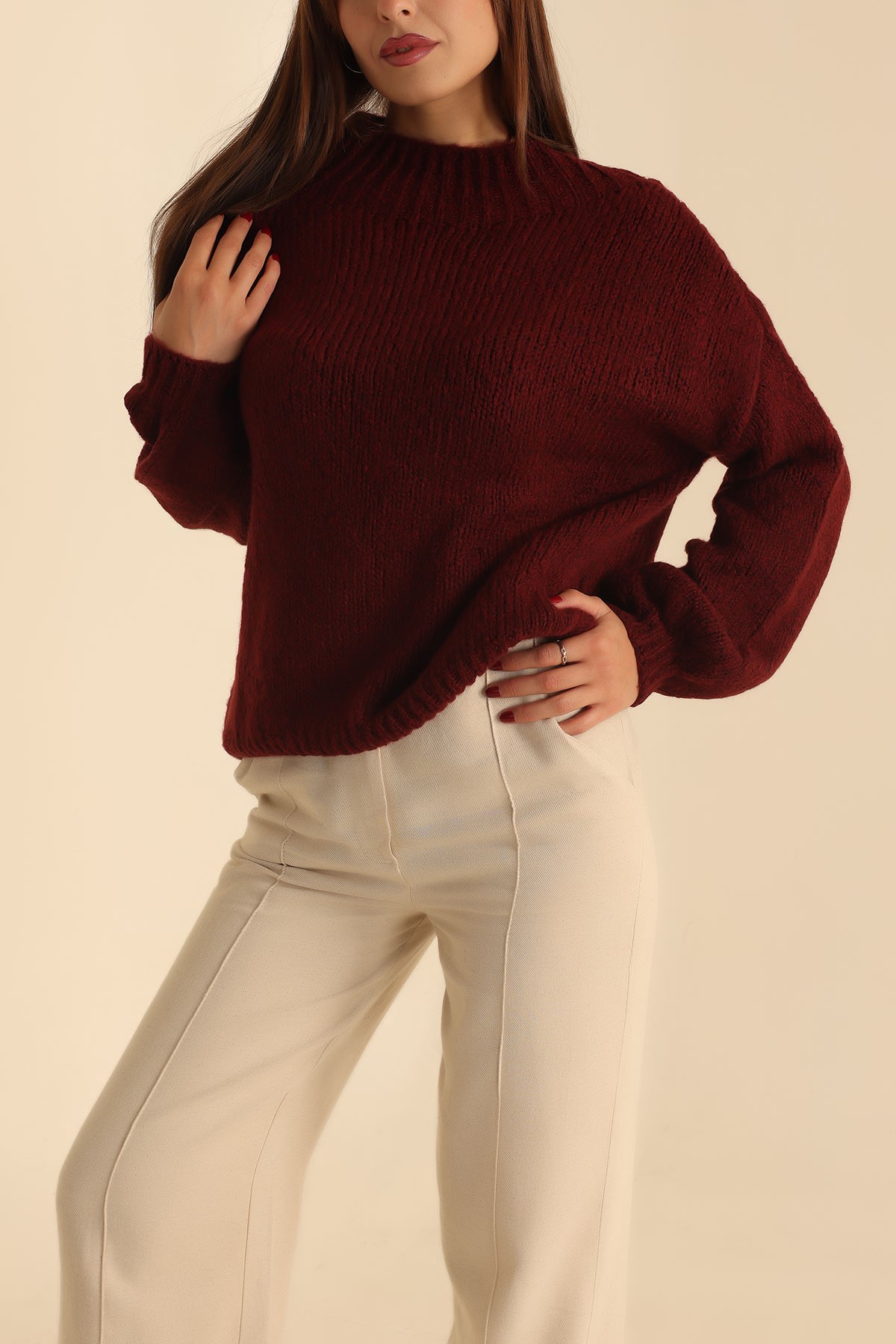 Bordo Selanik Örme Triko Kaza 205889