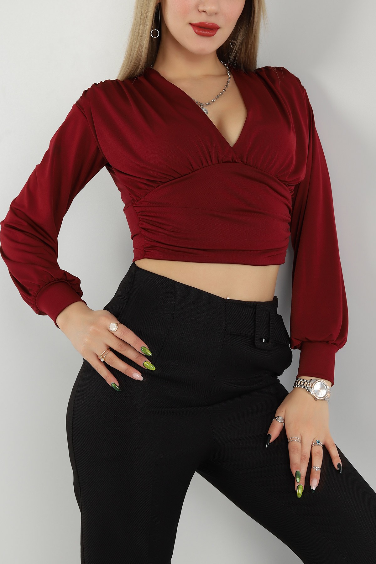 Bordo Sendy Kumaş Bluz 149452