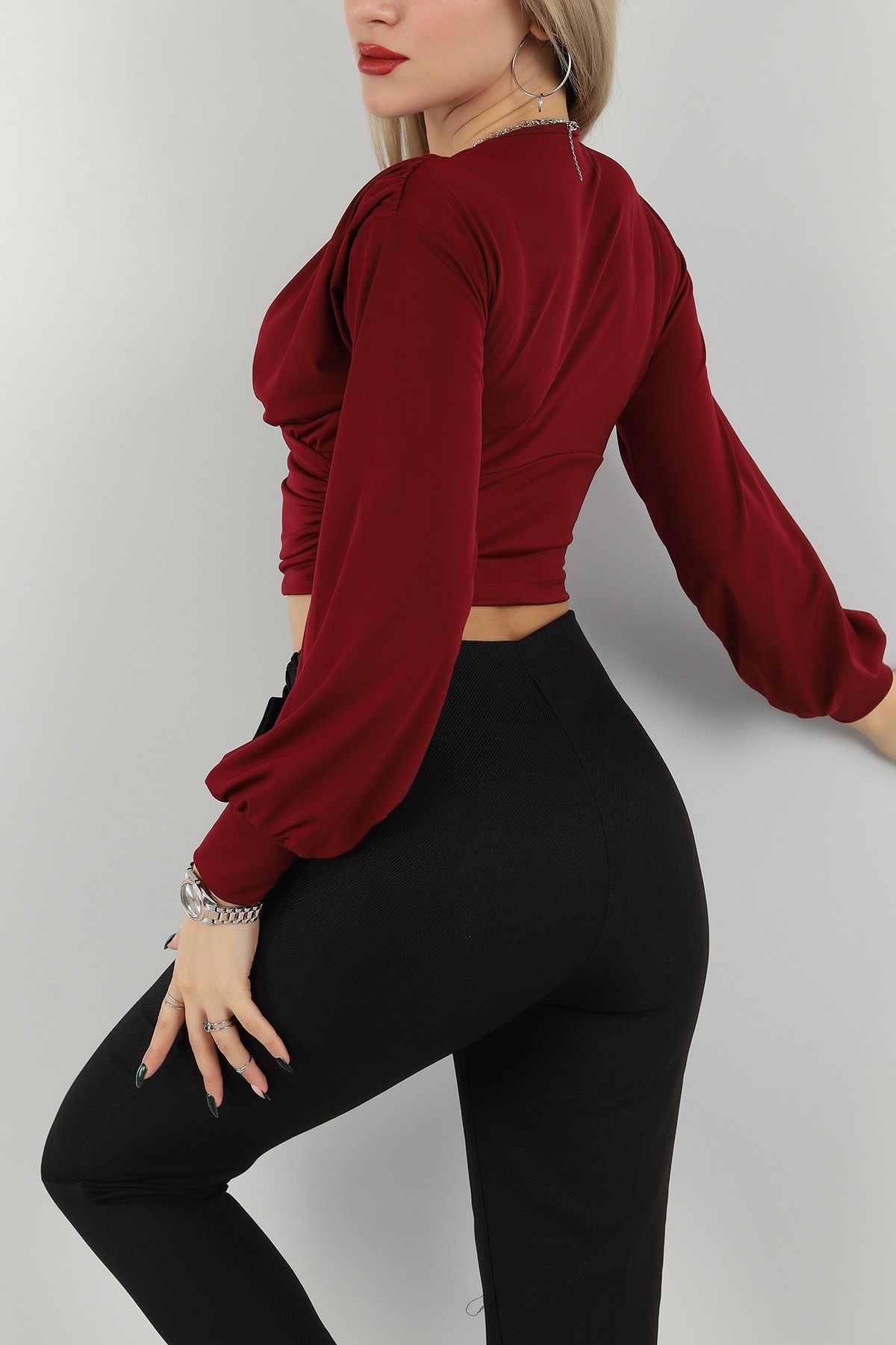 Bordo Sendy Kumaş Bluz 149452