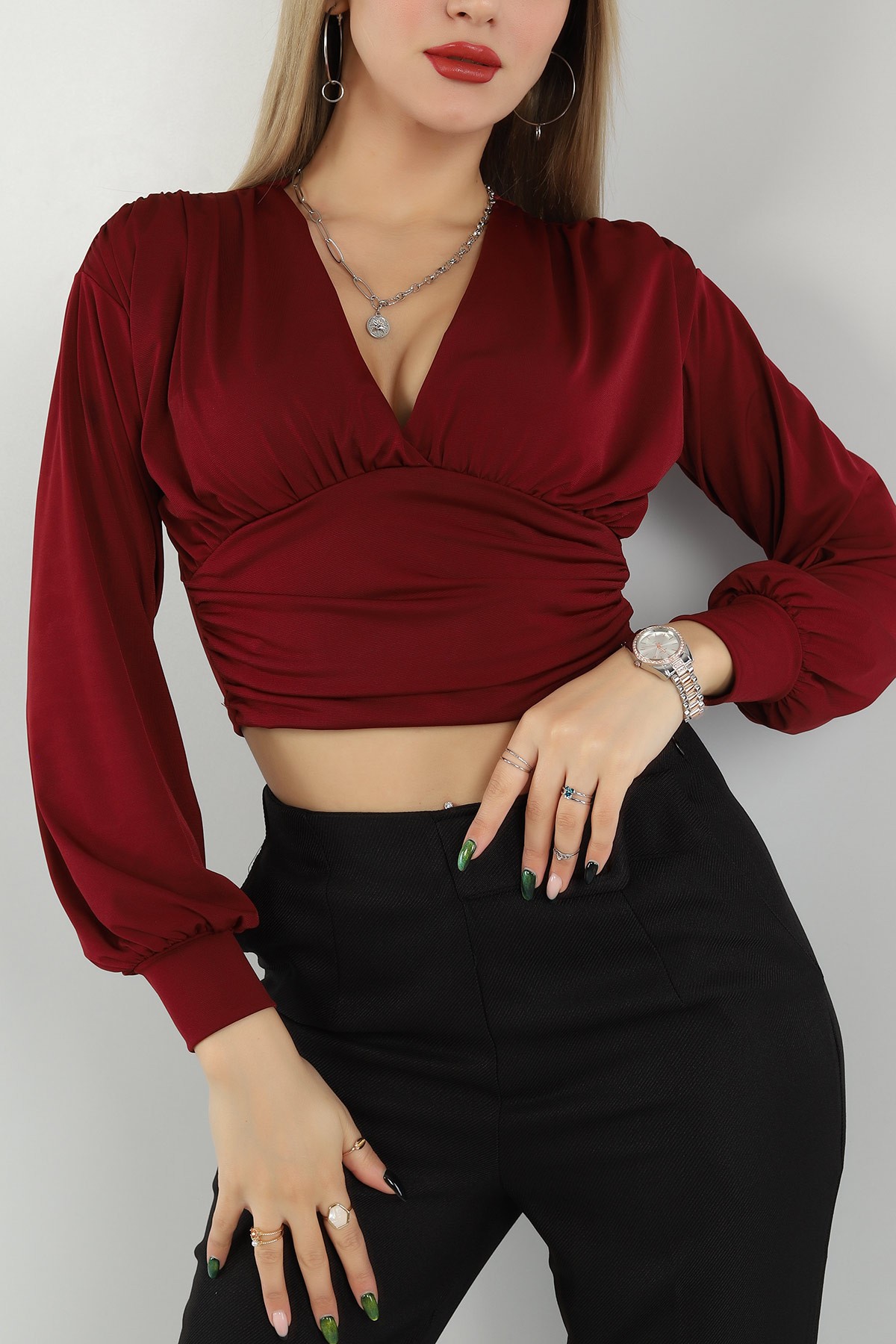 Bordo Sendy Kumaş Bluz 149452