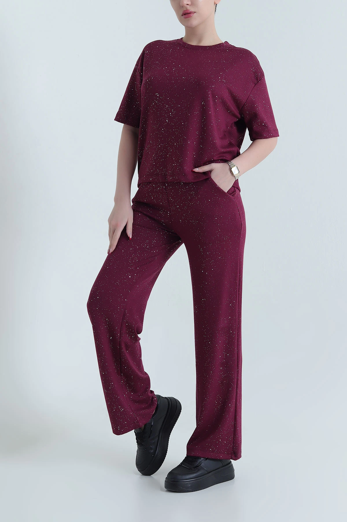 Bordo Simli Modal Kadın İkili Takım 439839