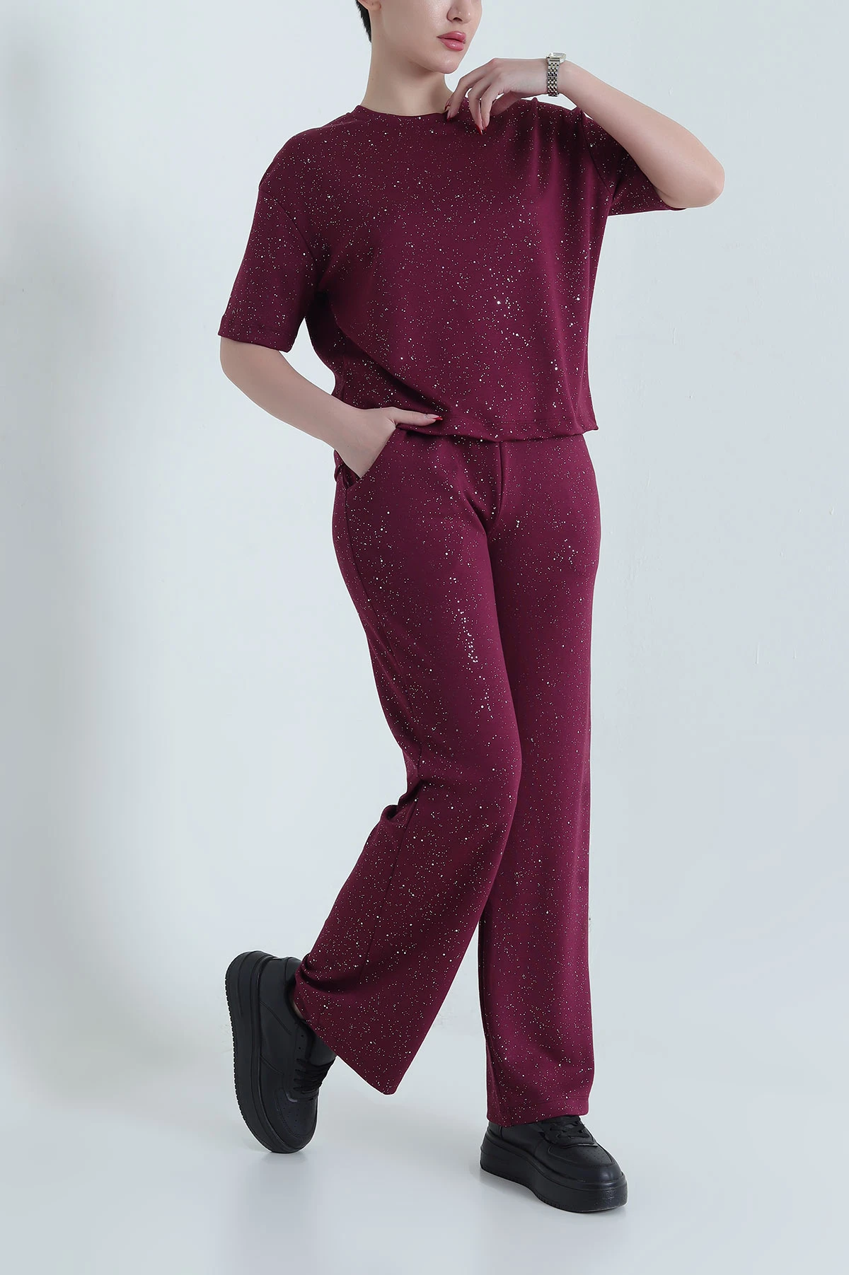 Bordo Simli Modal Kadın İkili Takım 439839