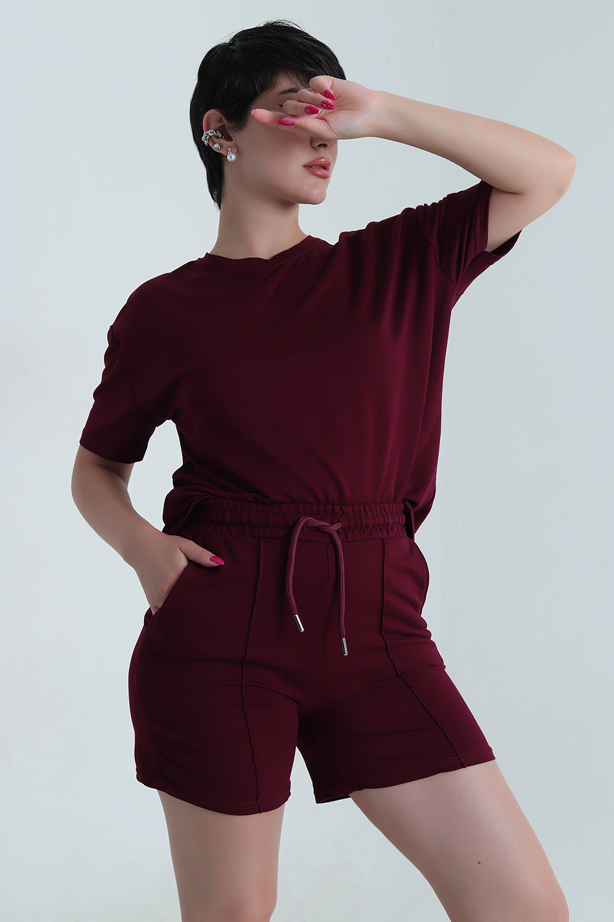 Bordo Şortlu Modal Kadın İkili Takım 474383
